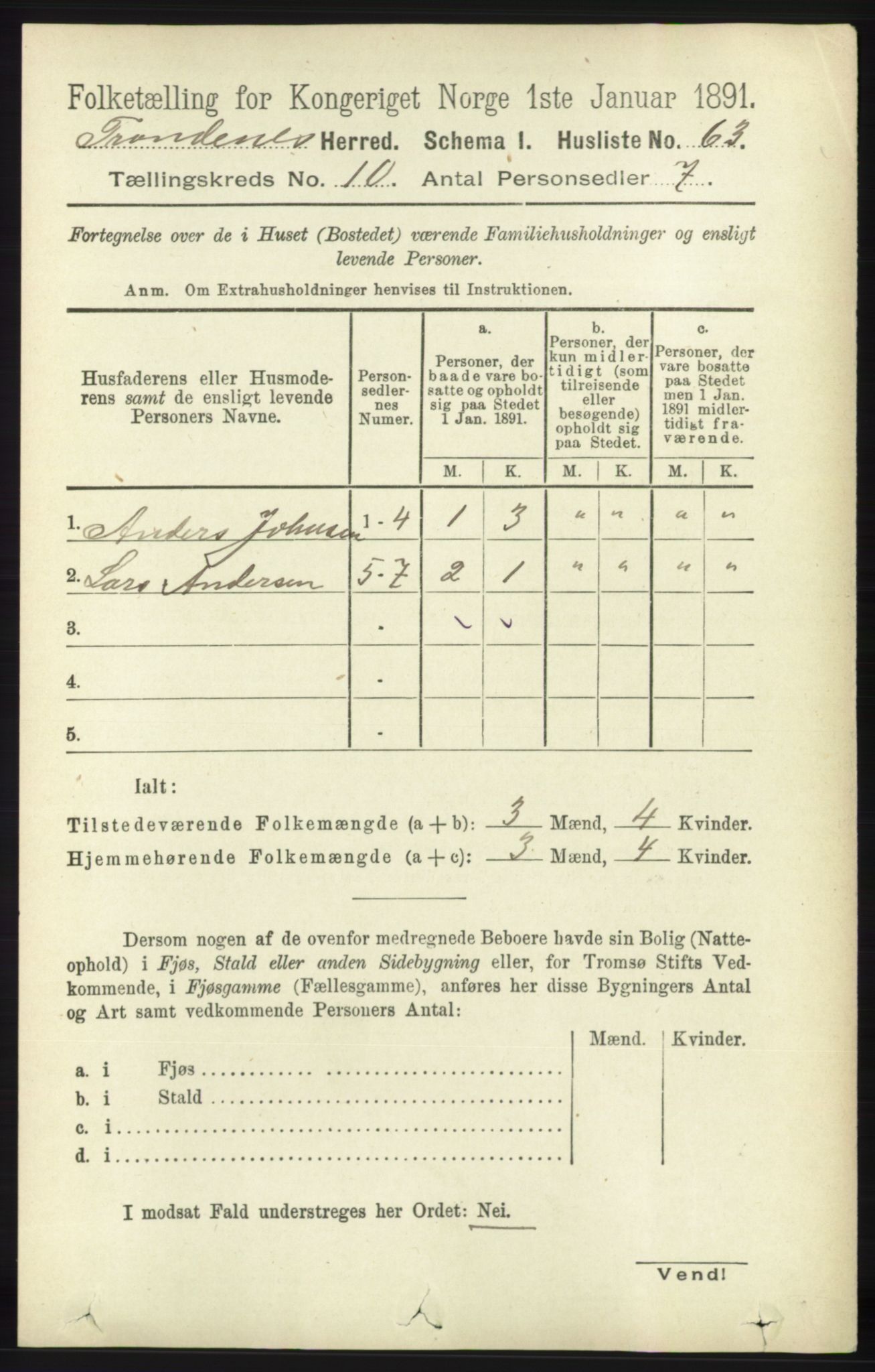 RA, 1891 census for 1914 Trondenes, 1891, p. 7496