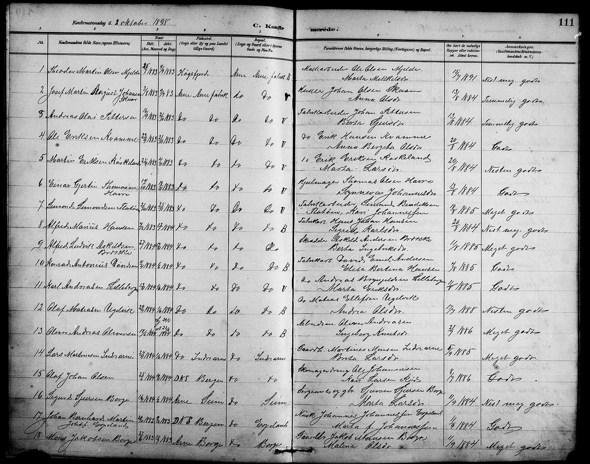 Arna Sokneprestembete, SAB/A-74001/H/Ha/Hab: Parish register (copy) no. A 4, 1898-1910, p. 111
