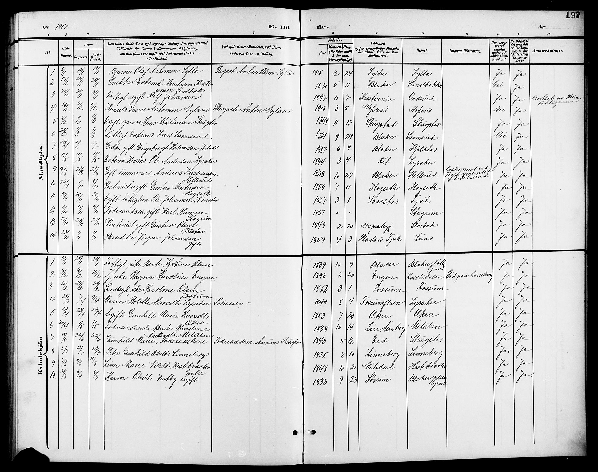 Aurskog prestekontor Kirkebøker, SAO/A-10304a/G/Gb/L0002: Parish register (copy) no. II 2, 1901-1926, p. 197
