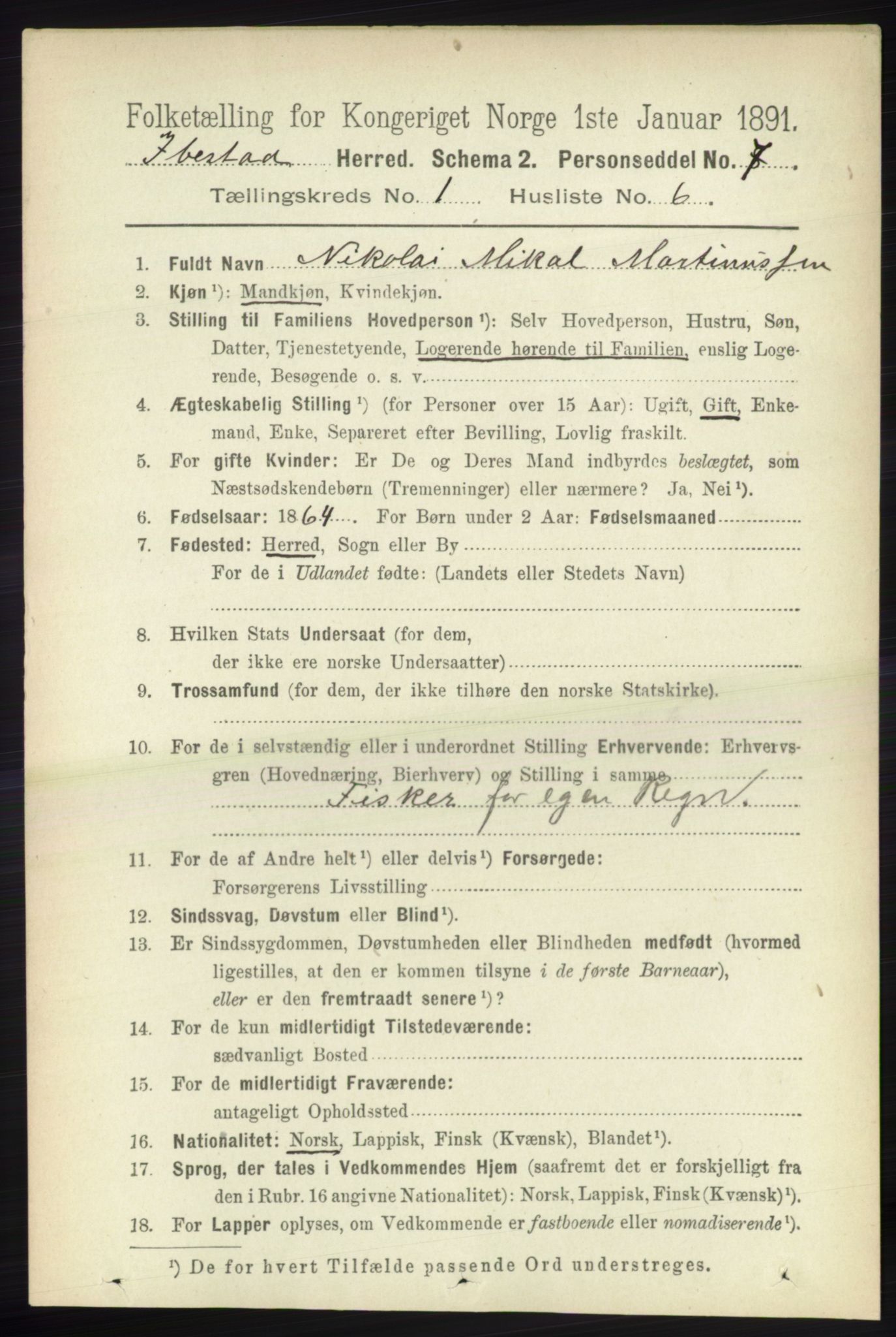 RA, 1891 census for 1917 Ibestad, 1891, p. 160