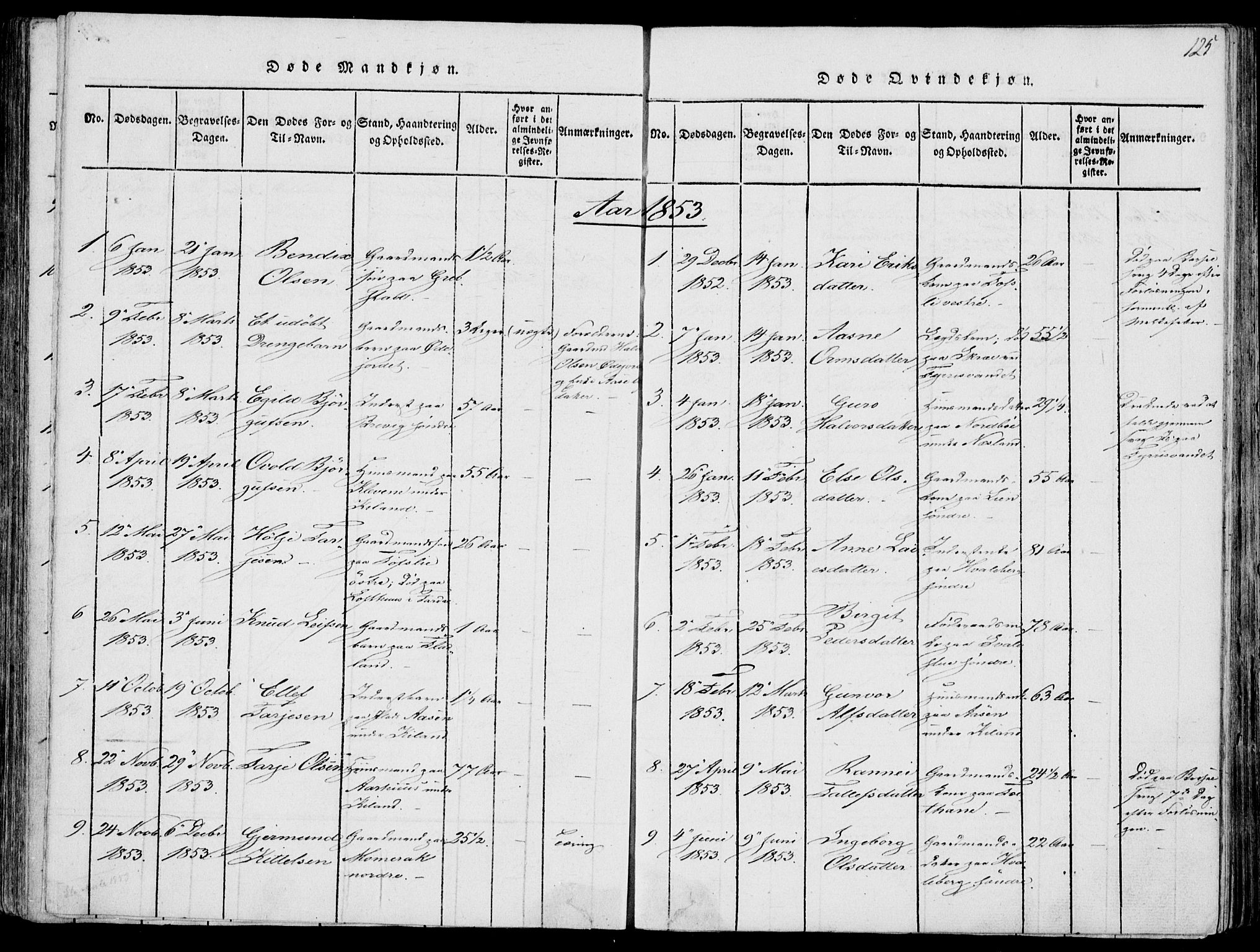 Fyresdal kirkebøker, SAKO/A-263/F/Fa/L0004: Parish register (official) no. I 4, 1815-1854, p. 125