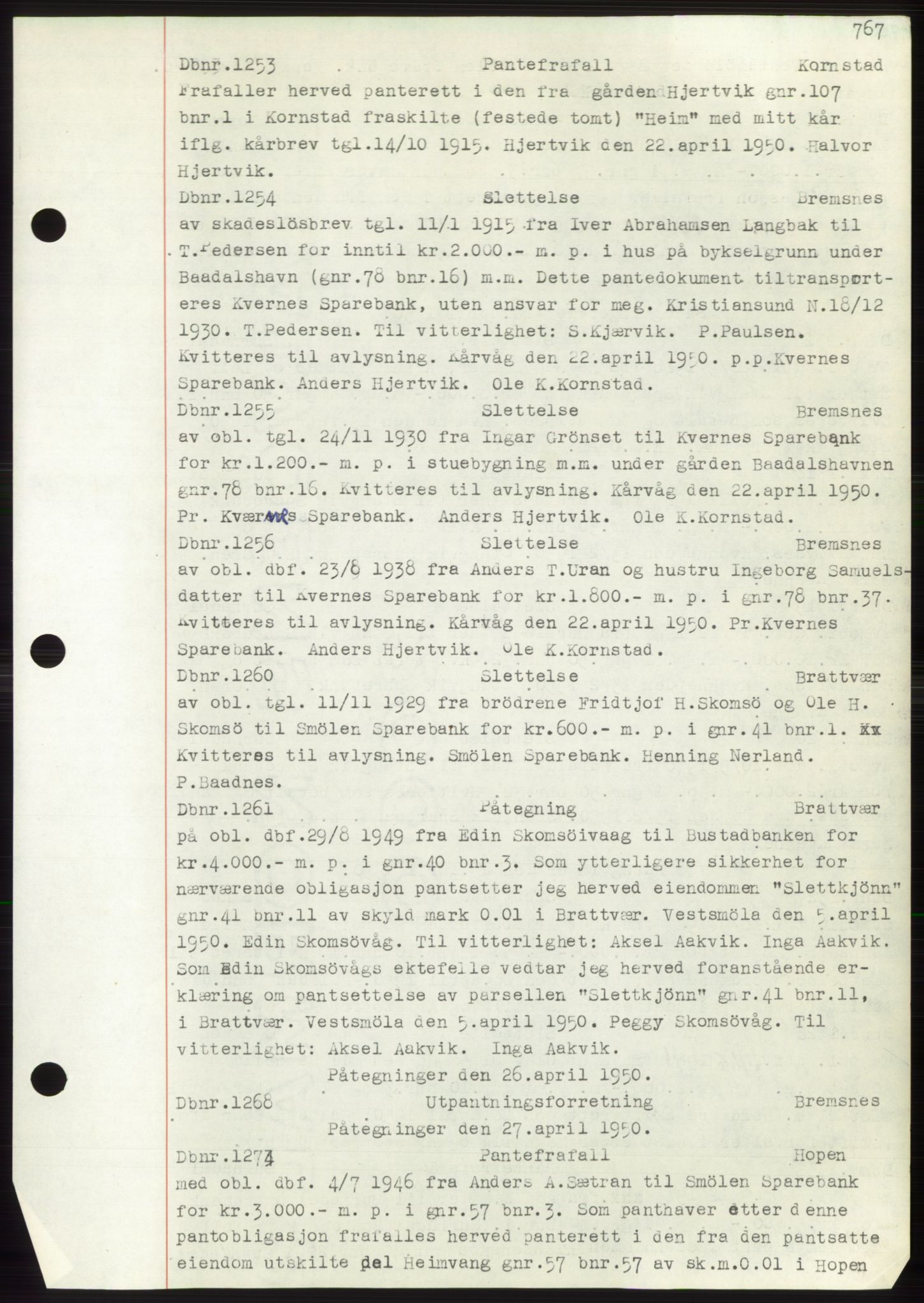 Nordmøre sorenskriveri, SAT/A-4132/1/2/2Ca: Mortgage book no. C82b, 1946-1951, Diary no: : 1253/1950