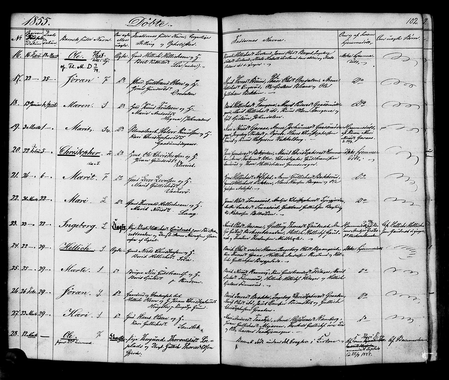 Flesberg kirkebøker, AV/SAKO-A-18/F/Fa/L0006: Parish register (official) no. I 6, 1834-1860, p. 102