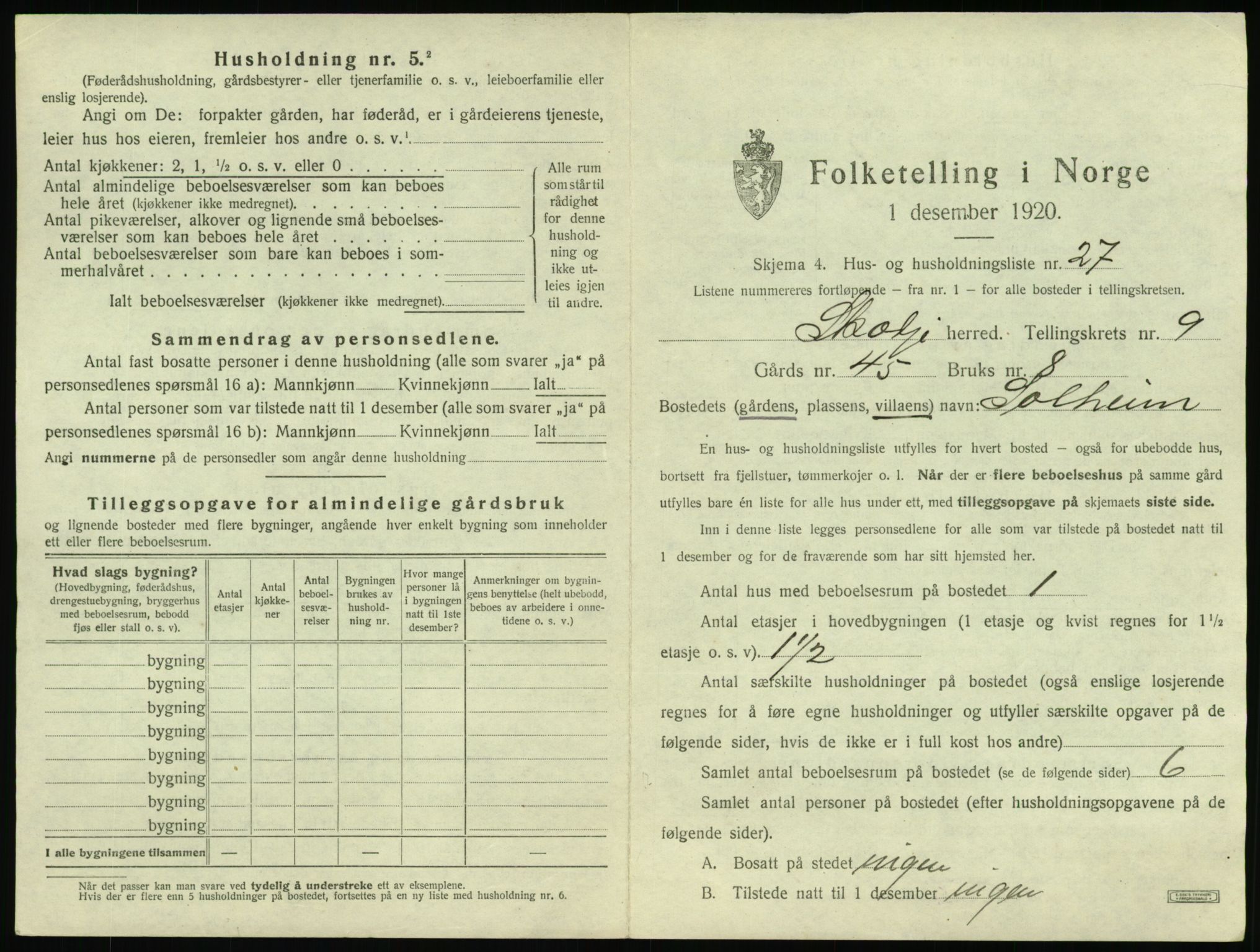 SAT, 1920 census for Skodje, 1920, p. 659