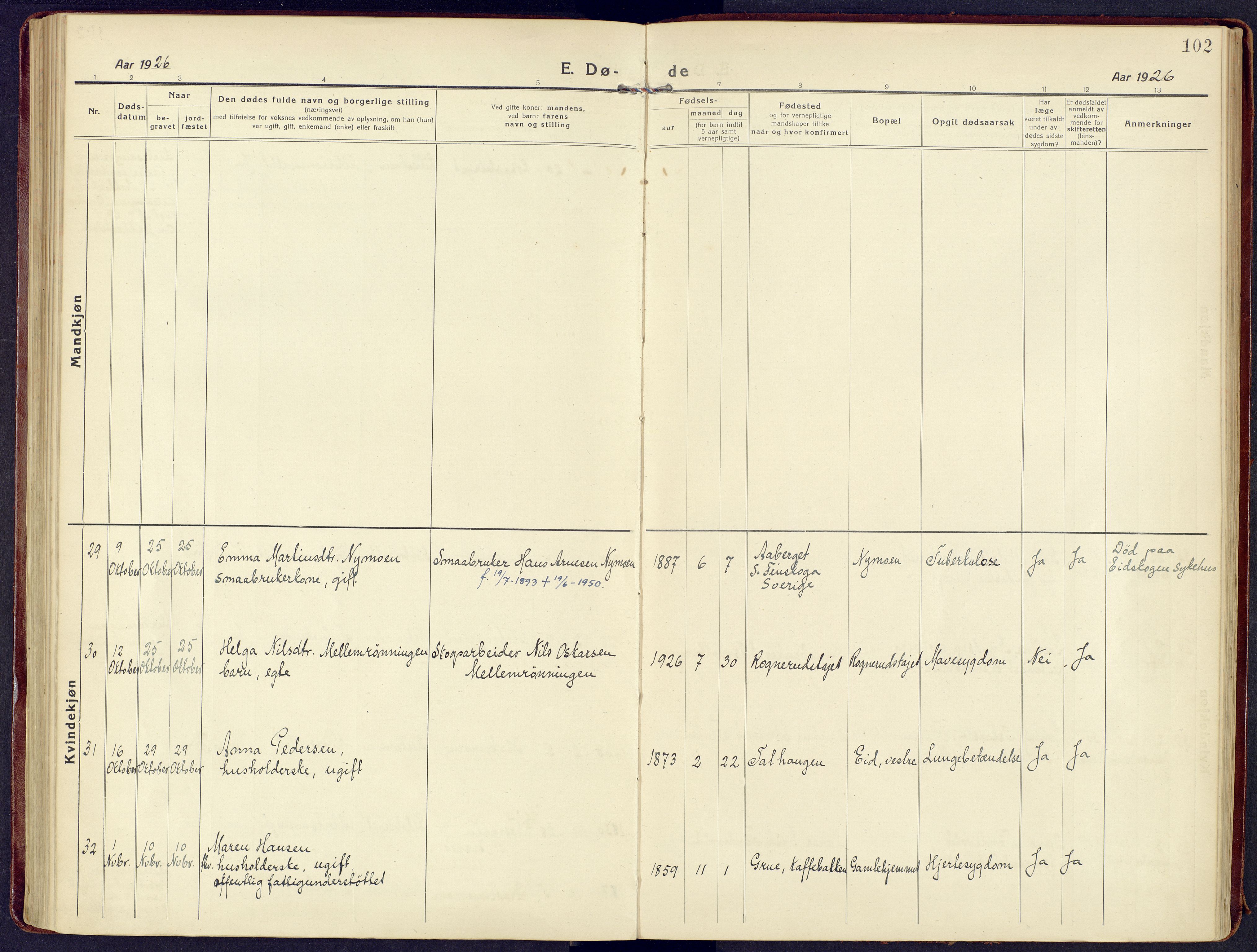 Våler prestekontor, Hedmark, AV/SAH-PREST-040/H/Ha/Haa/L0011: Parish register (official) no. 11, 1919-1933, p. 102