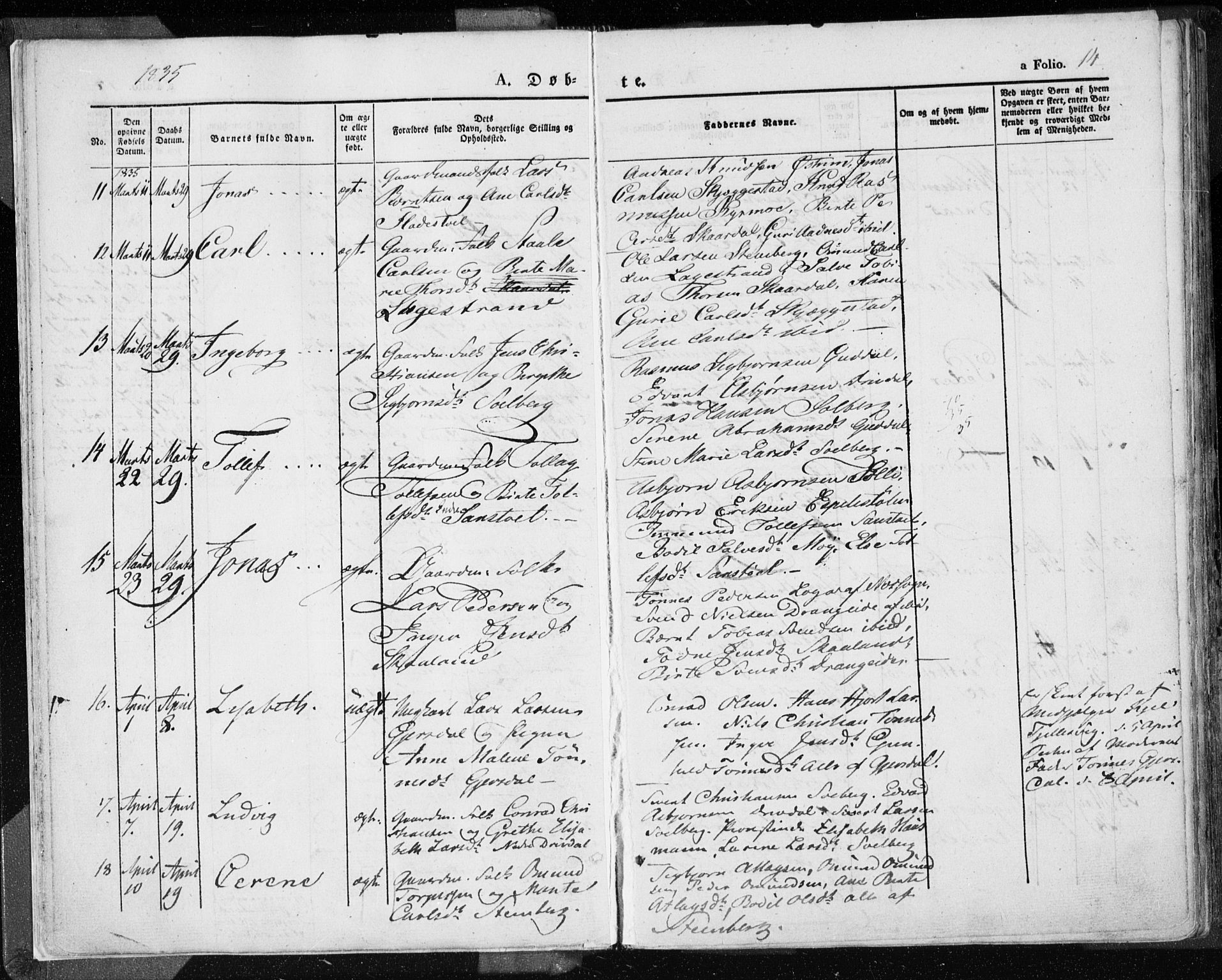 Lund sokneprestkontor, AV/SAST-A-101809/S06/L0007: Parish register (official) no. A 7.1, 1833-1854, p. 14