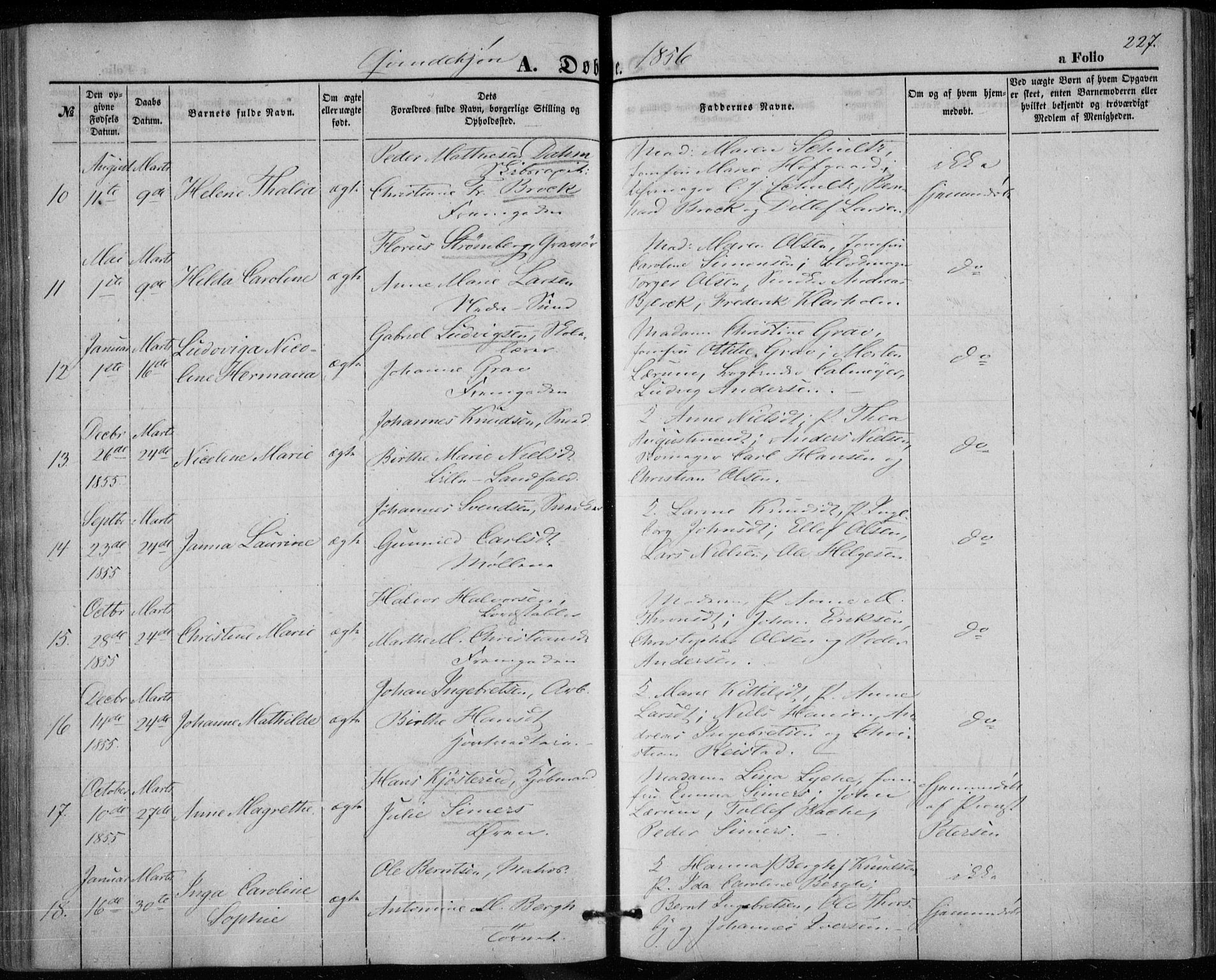 Bragernes kirkebøker, SAKO/A-6/F/Fb/L0002: Parish register (official) no. II 2, 1848-1859, p. 227