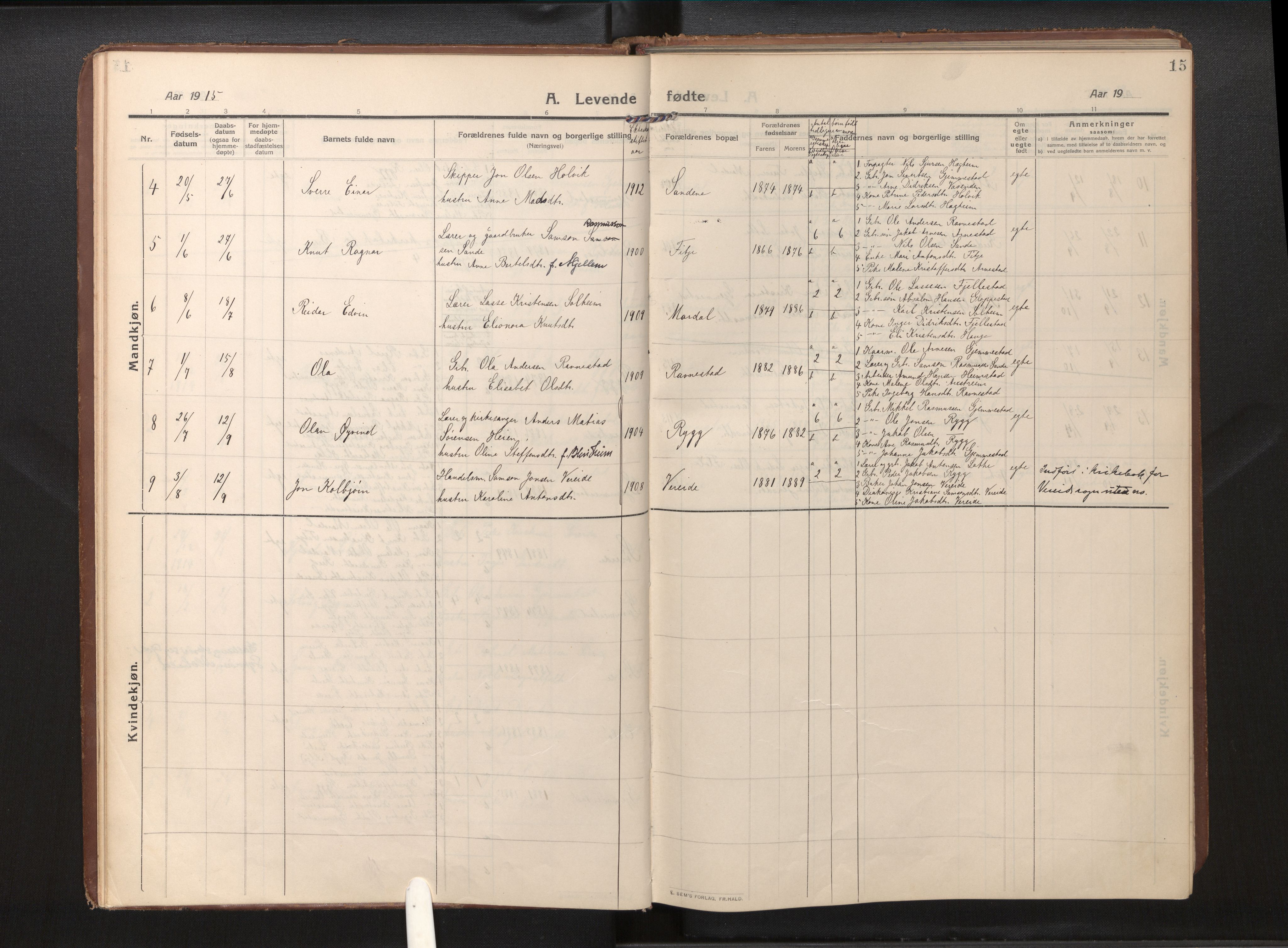 Gloppen sokneprestembete, AV/SAB-A-80101/H/Haa/Haad/L0002: Parish register (official) no. D 2, 1911-1925, p. 14b-15a