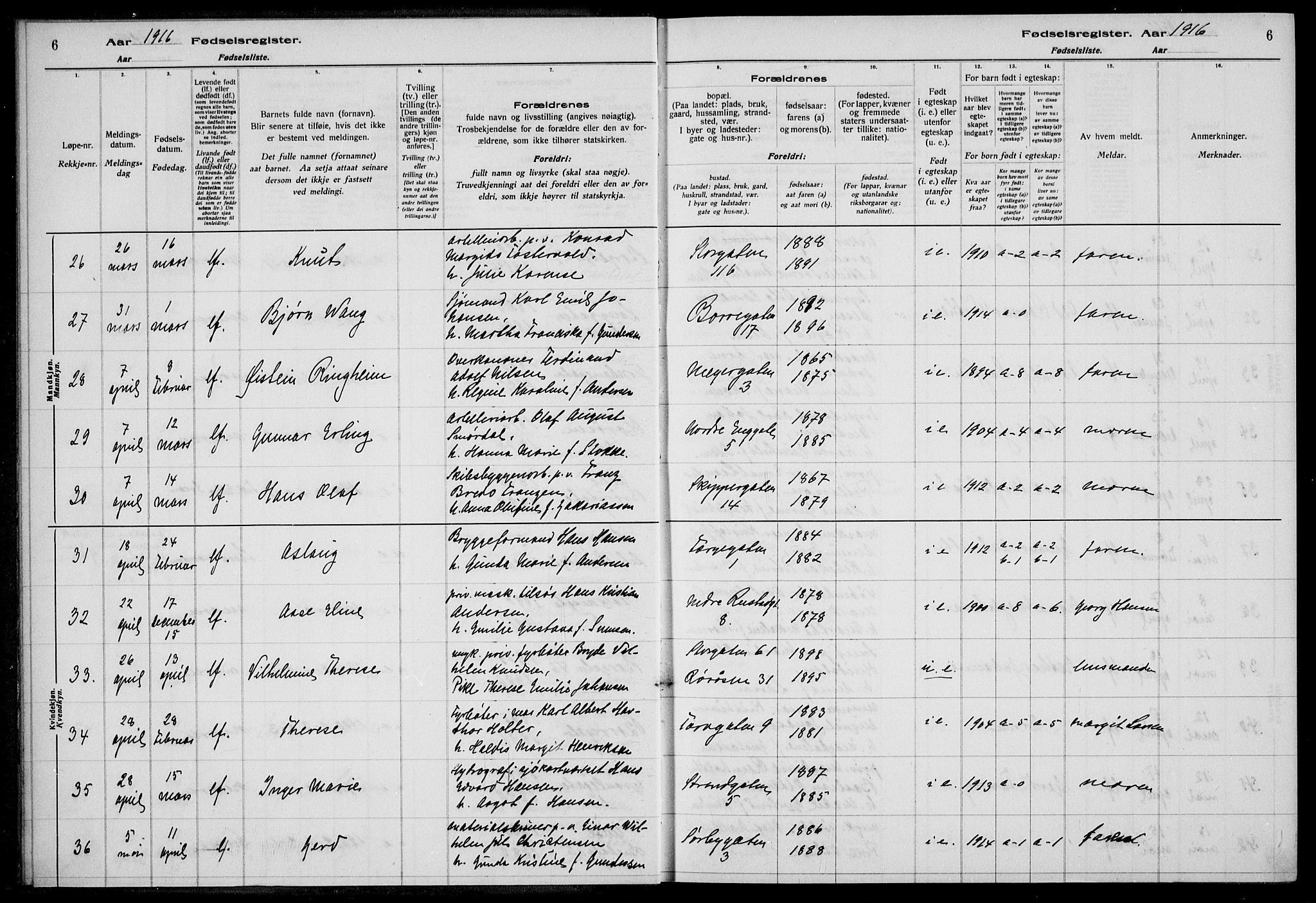 Horten kirkebøker, AV/SAKO-A-348/J/Ja/L0001: Birth register no. 1, 1916-1923, p. 6