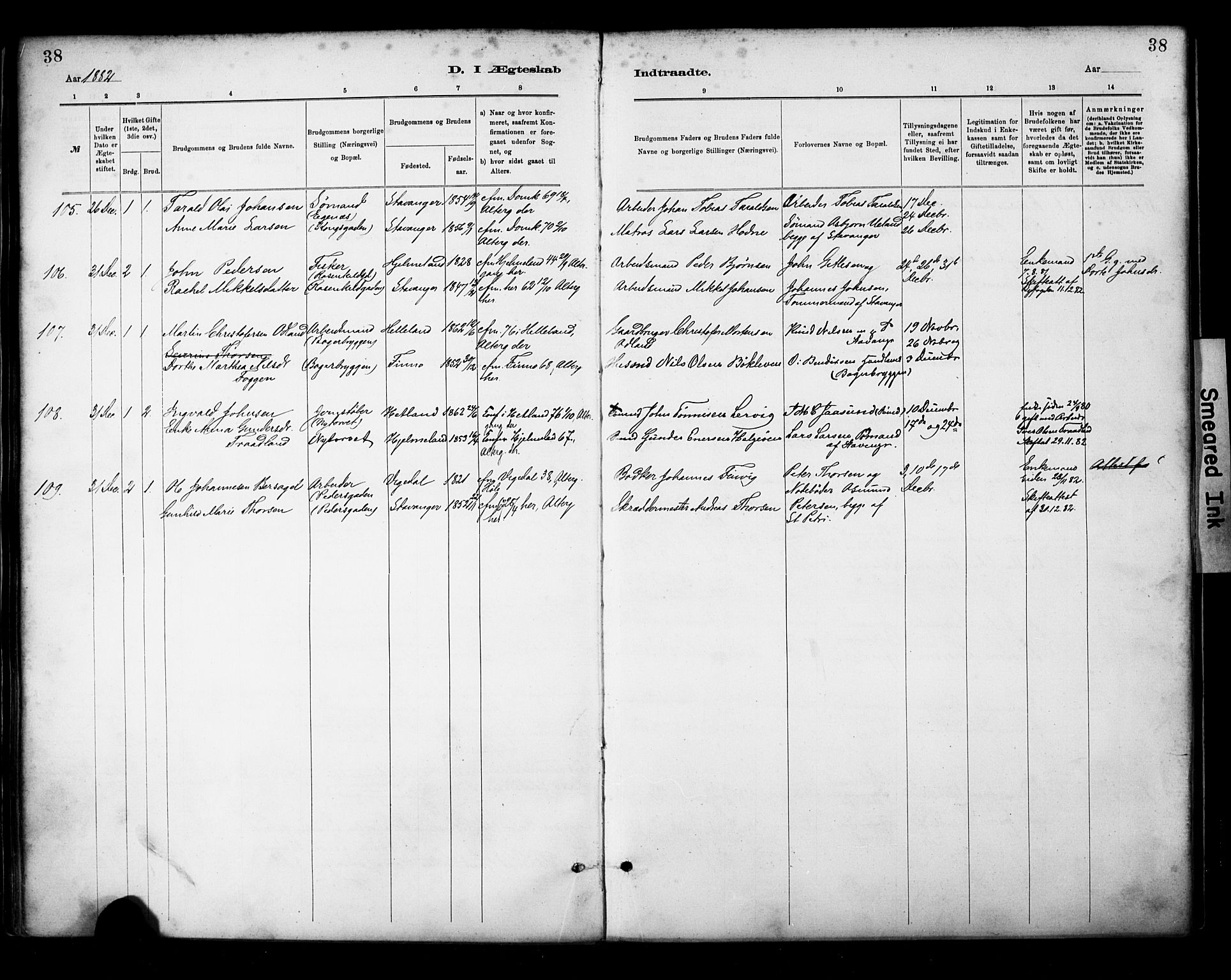 St. Petri sokneprestkontor, AV/SAST-A-101813/001/30/30BA/L0018: Parish register (official) no. A 19, 1879-1900, p. 38