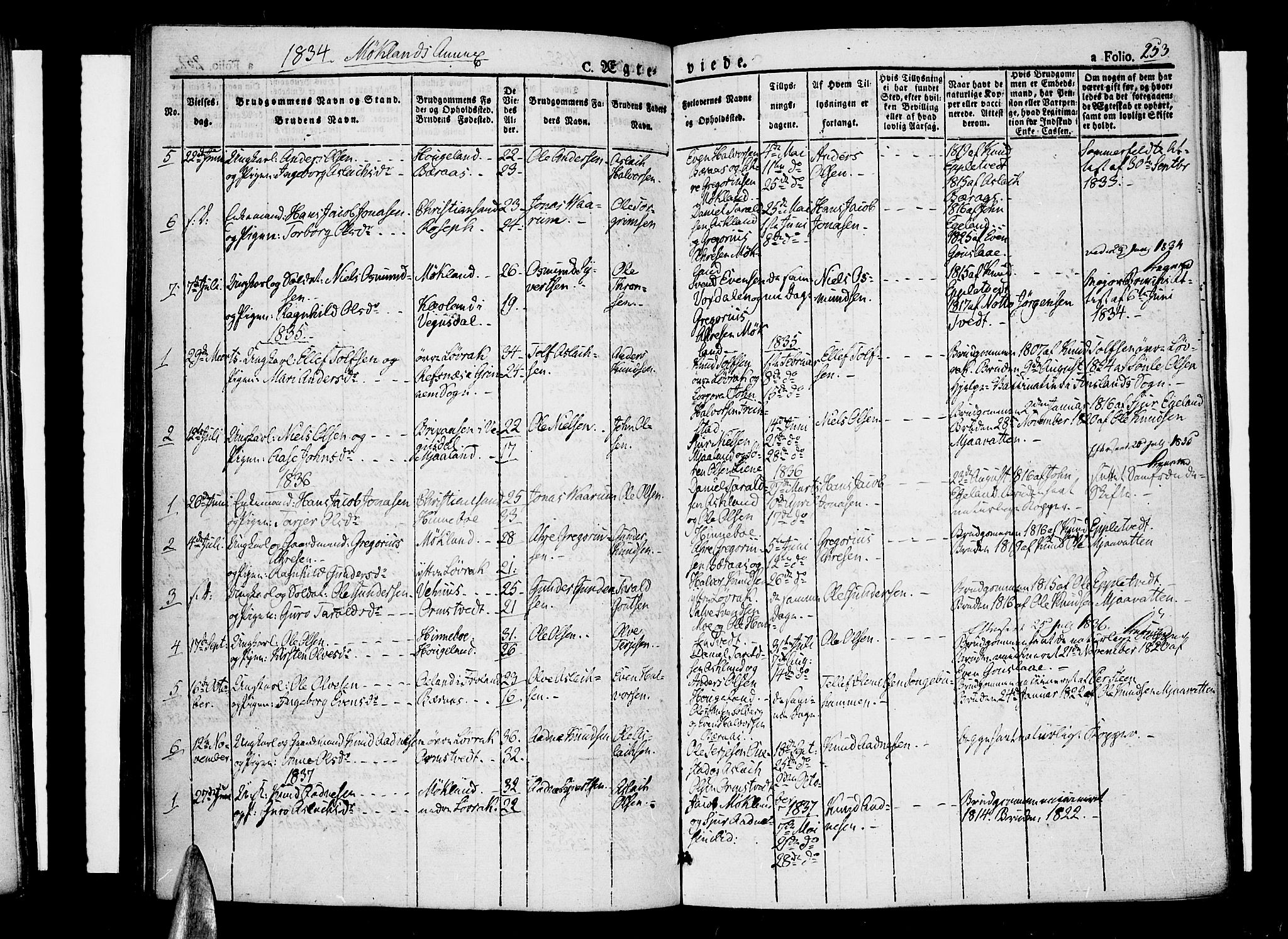 Åmli sokneprestkontor, SAK/1111-0050/F/Fa/Fac/L0007: Parish register (official) no. A 7 /2, 1829-1851, p. 253