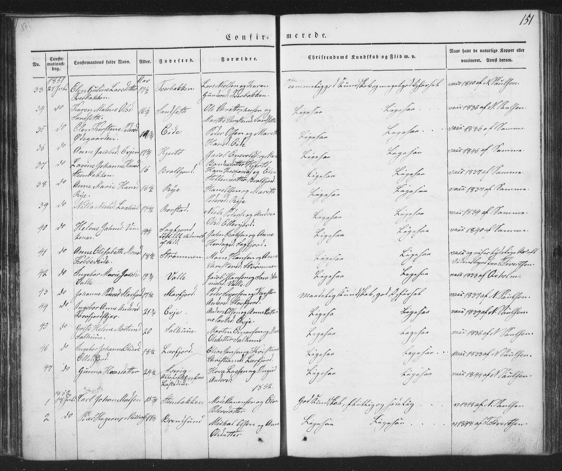 Ministerialprotokoller, klokkerbøker og fødselsregistre - Nordland, AV/SAT-A-1459/853/L0769: Parish register (official) no. 853A08, 1836-1856, p. 151