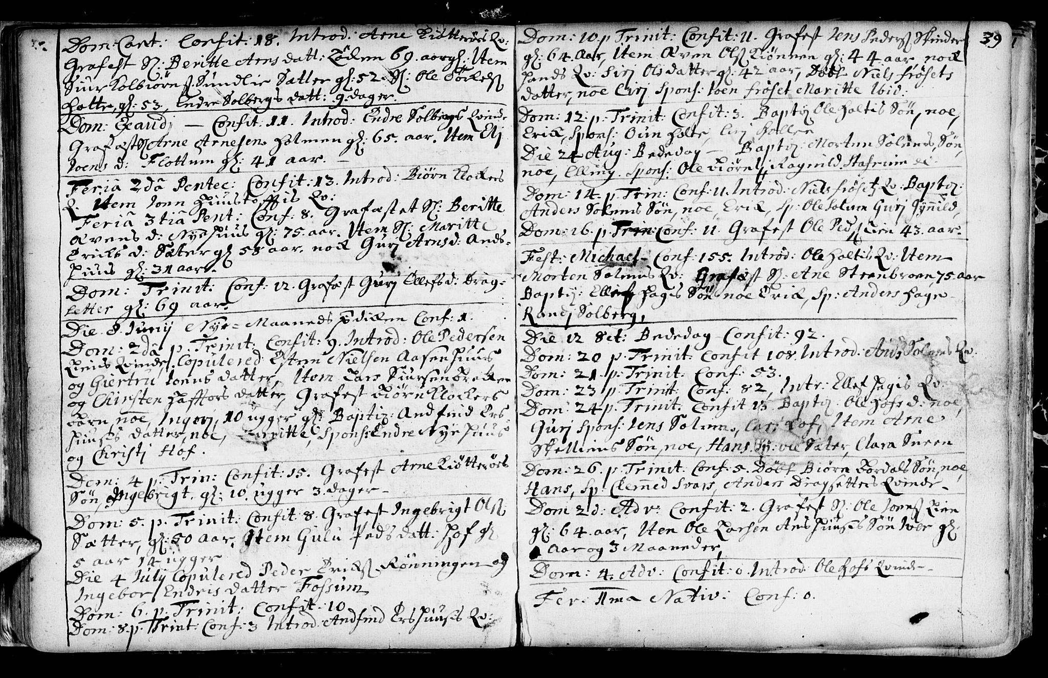Ministerialprotokoller, klokkerbøker og fødselsregistre - Sør-Trøndelag, SAT/A-1456/689/L1036: Parish register (official) no. 689A01, 1696-1746, p. 39