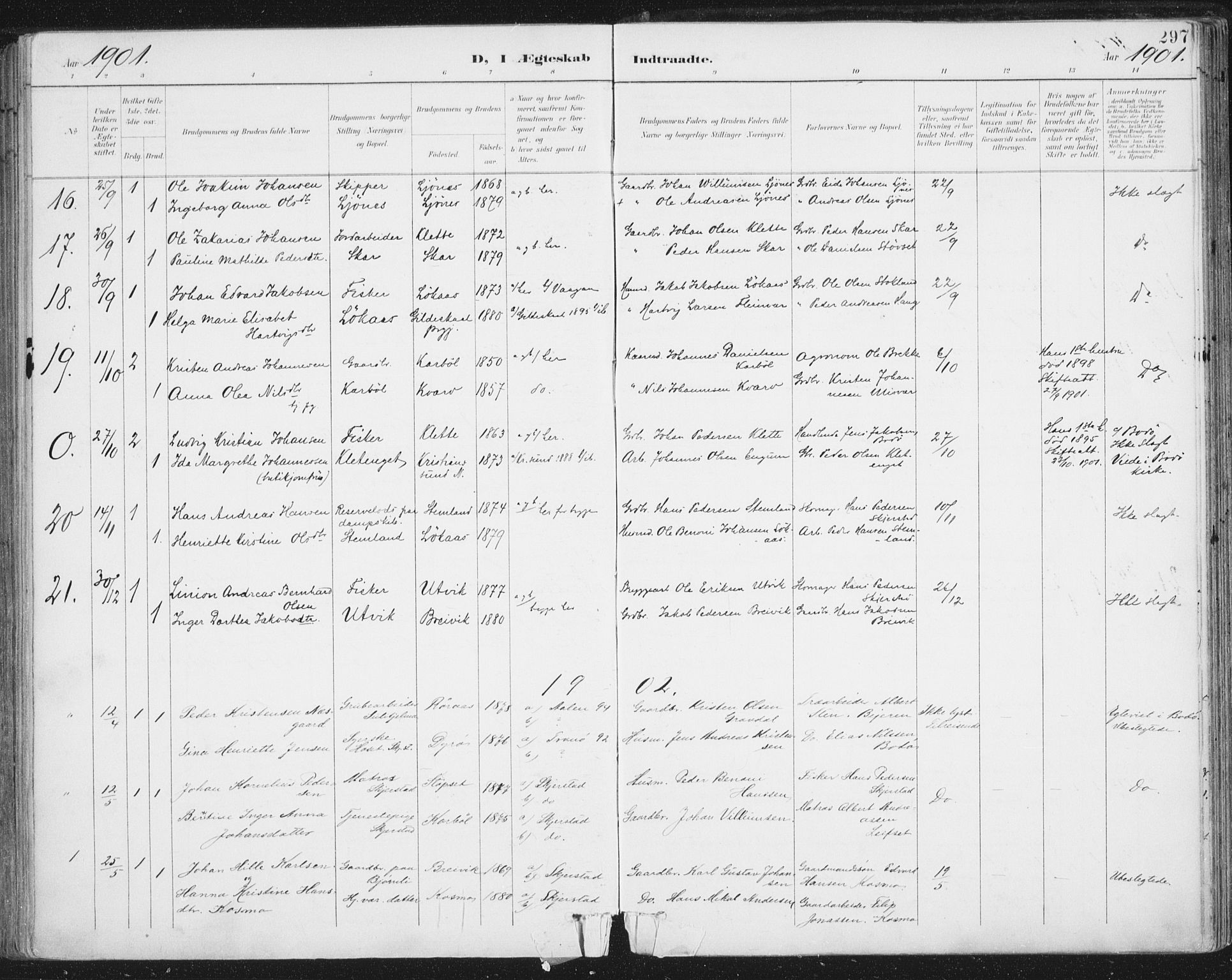 Ministerialprotokoller, klokkerbøker og fødselsregistre - Nordland, SAT/A-1459/852/L0741: Parish register (official) no. 852A11, 1894-1917, p. 297