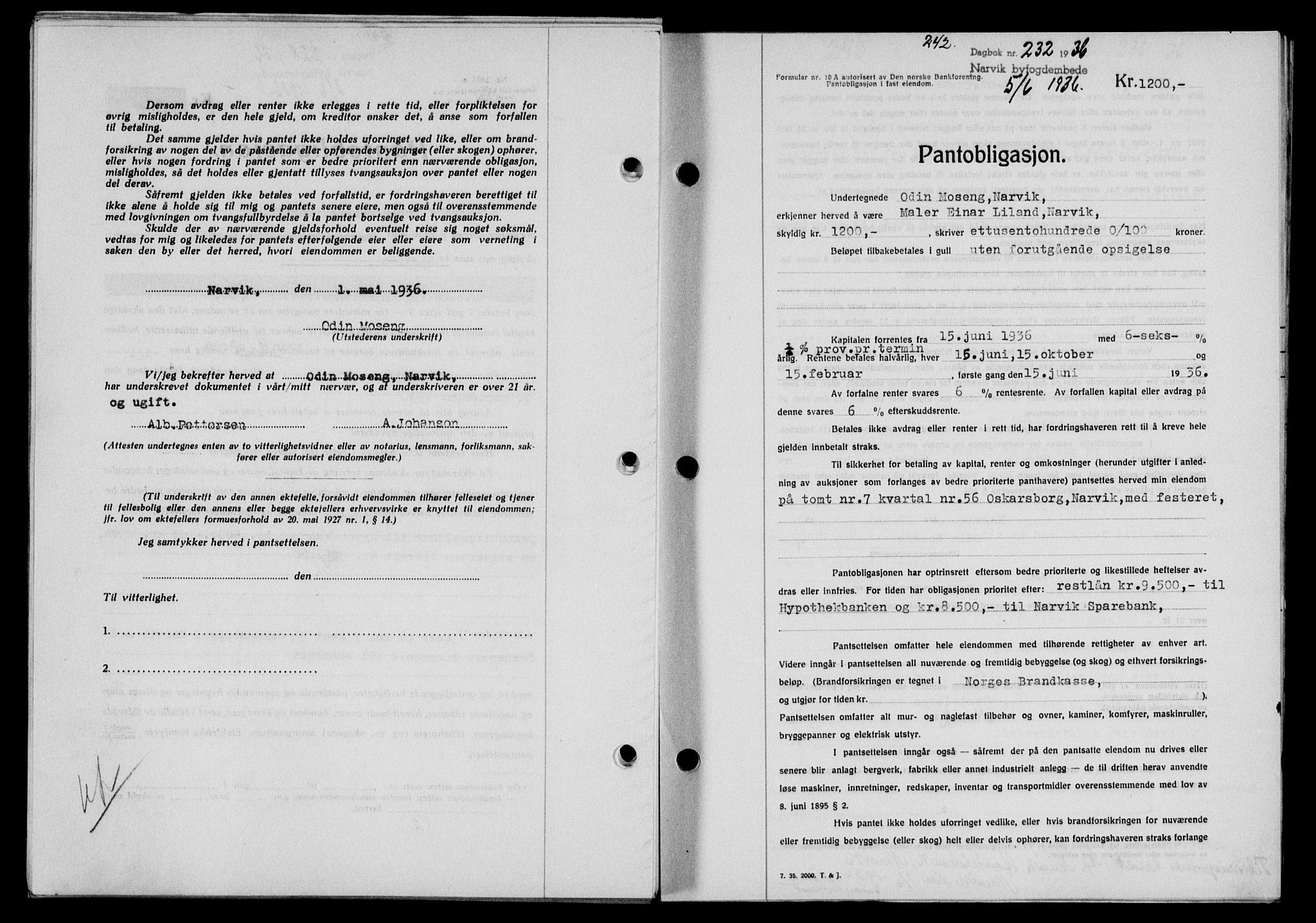 Narvik sorenskriveri, SAT/A-0002/1/2/2C/2Ca/L0011: Mortgage book no. 14, 1935-1937, Deed date: 05.06.1936