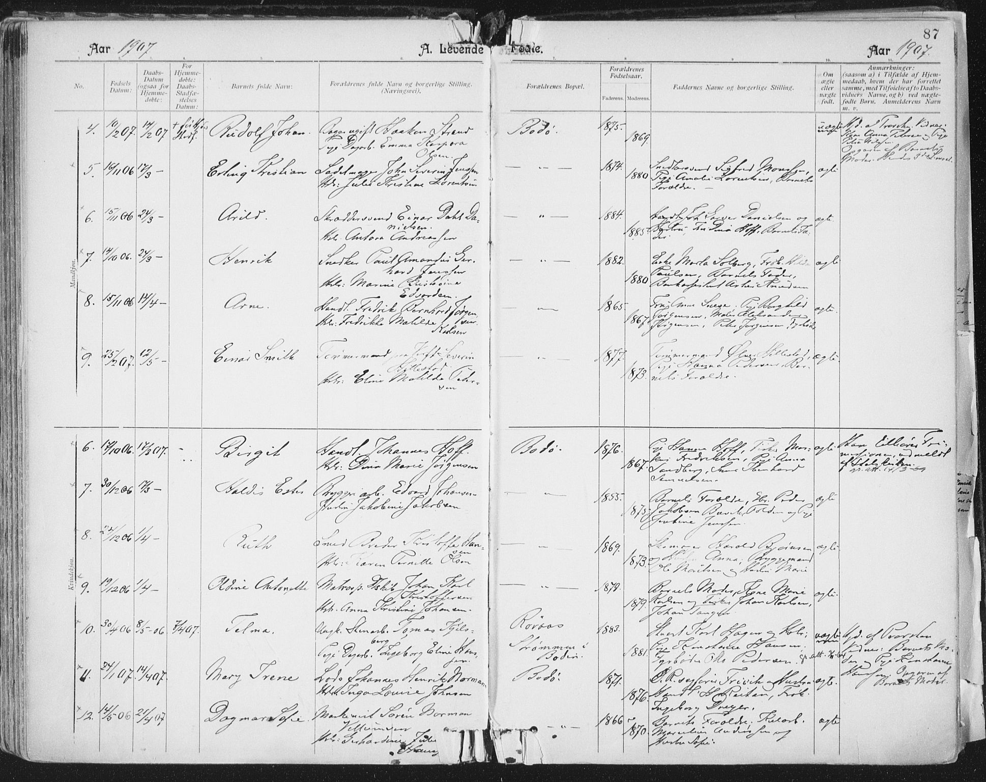 Ministerialprotokoller, klokkerbøker og fødselsregistre - Nordland, AV/SAT-A-1459/801/L0011: Parish register (official) no. 801A11, 1900-1916, p. 87