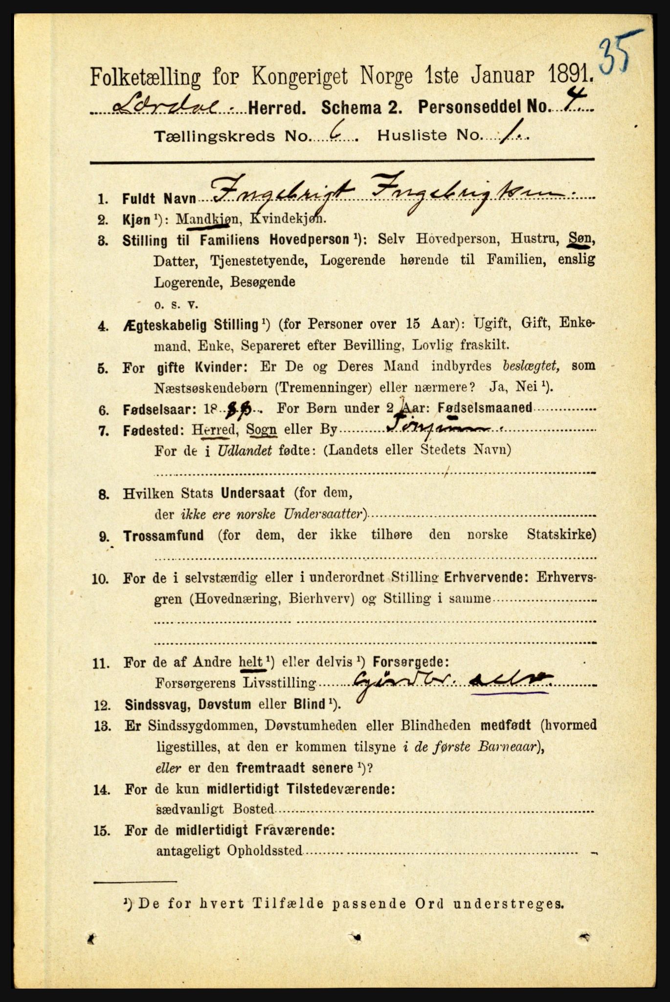 RA, 1891 census for 1422 Lærdal, 1891, p. 467