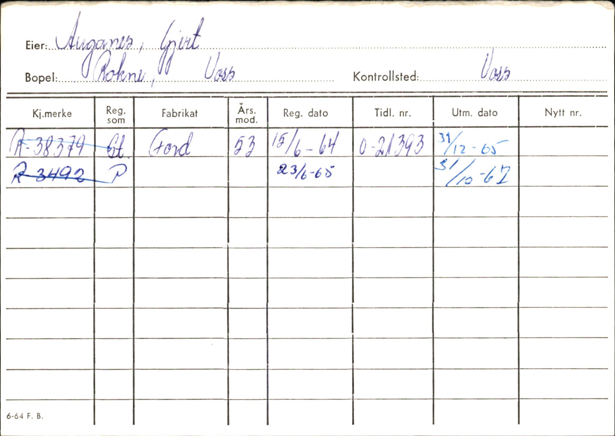 Statens vegvesen, Hordaland vegkontor, AV/SAB-A-5201/2/Ha/L0003: R-eierkort A-B, 1920-1971, p. 4