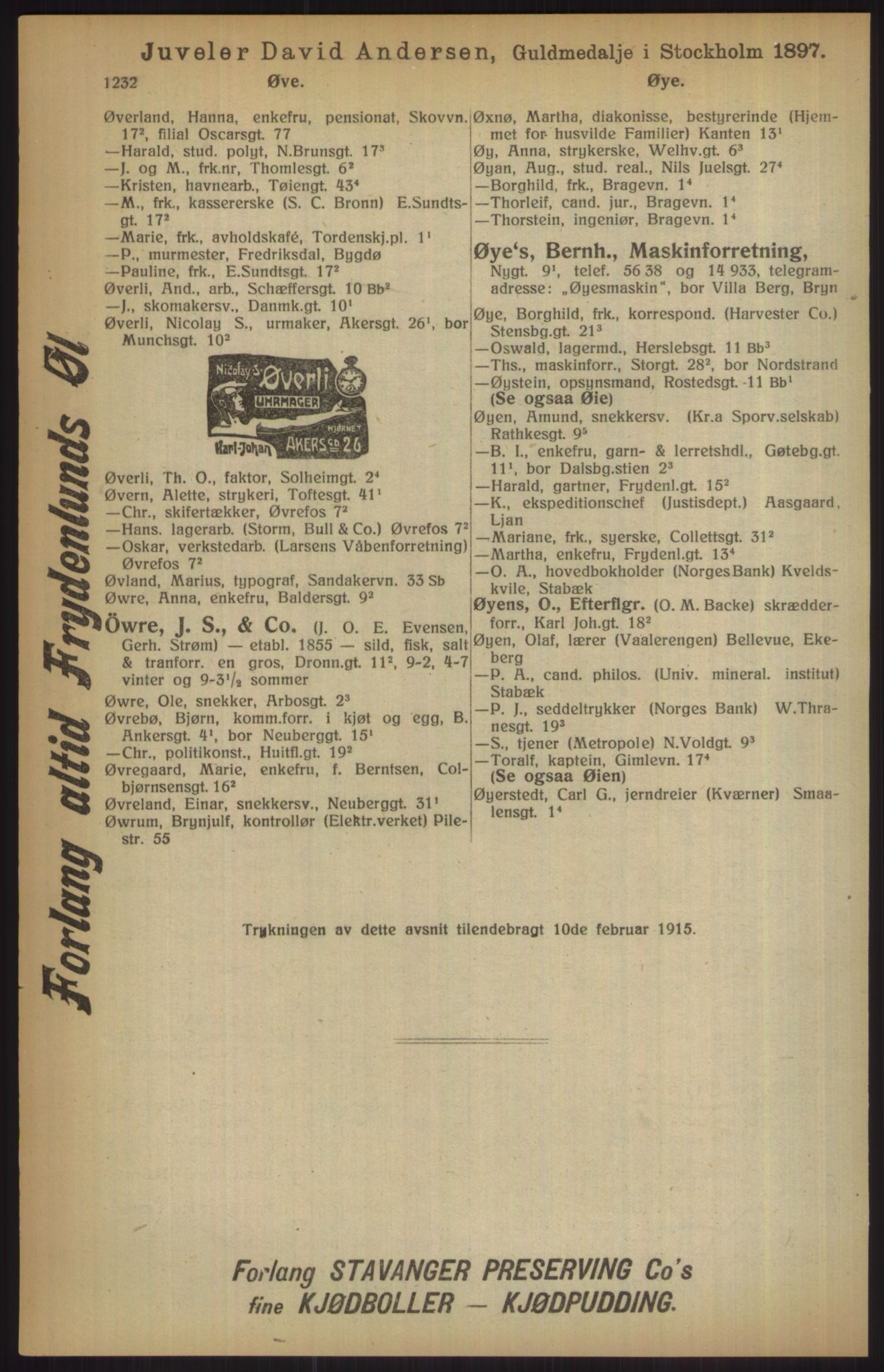 Kristiania/Oslo adressebok, PUBL/-, 1915, p. 1200