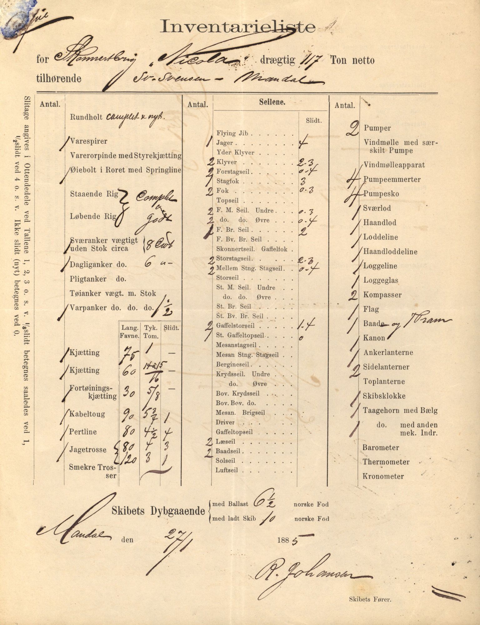 Pa 63 - Østlandske skibsassuranceforening, VEMU/A-1079/G/Ga/L0018/0001: Havaridokumenter / Freyr, Nicola, Alstepha, Aldora, Hans Gude, 1885, p. 11