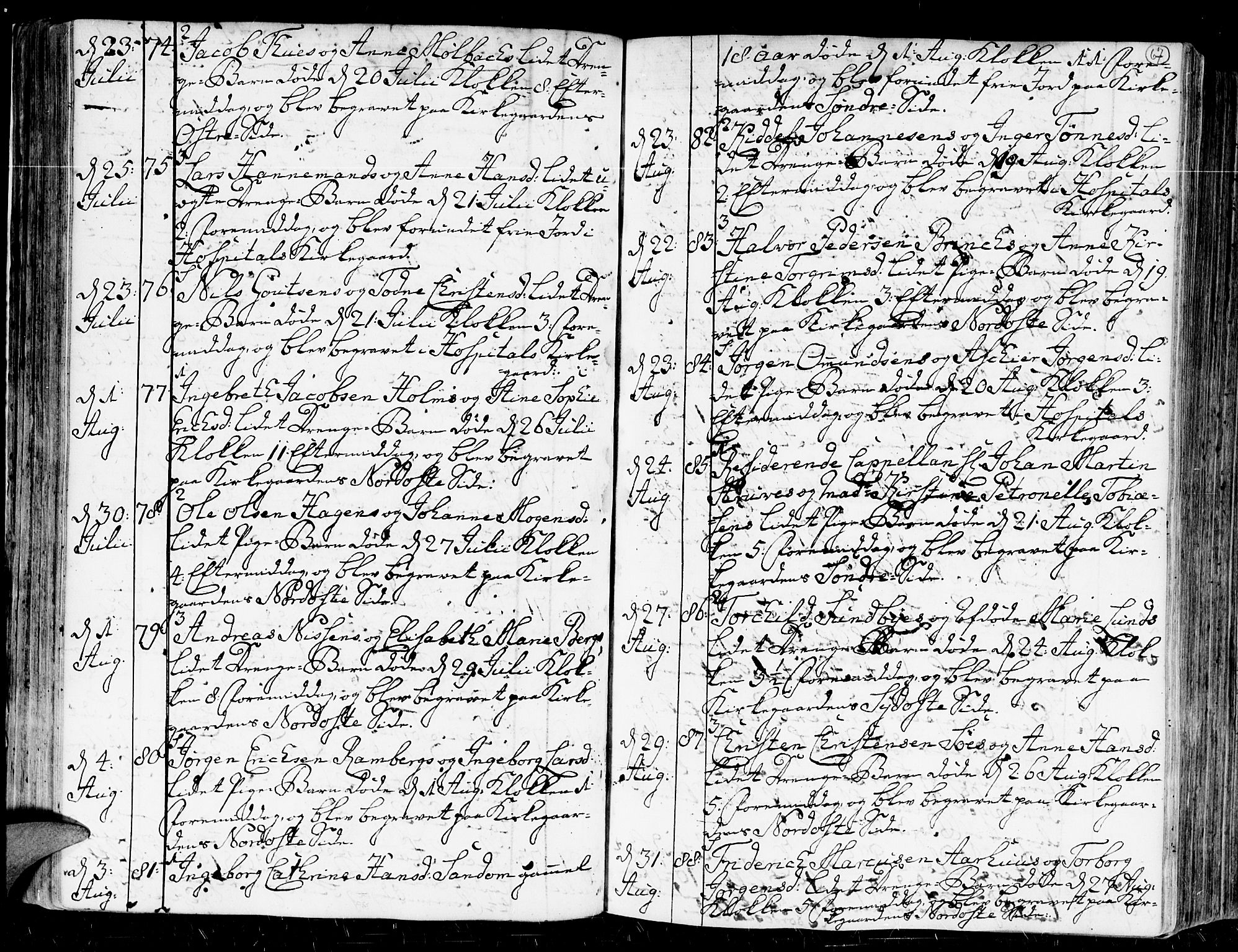 Kristiansand domprosti, AV/SAK-1112-0006/F/Fa/L0004: Parish register (official) no. A 4, 1762-1794, p. 67