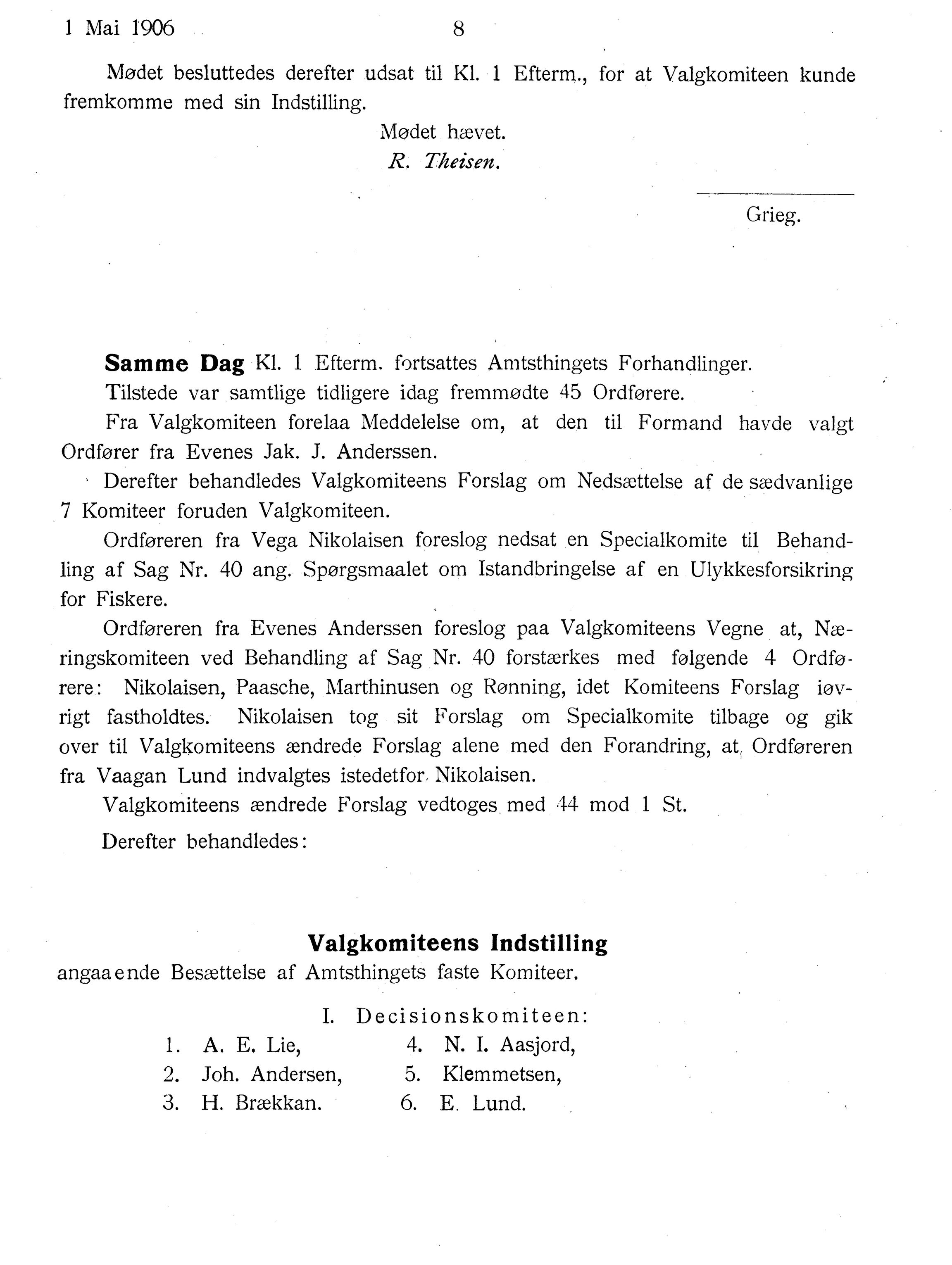 Nordland Fylkeskommune. Fylkestinget, AIN/NFK-17/176/A/Ac/L0029: Fylkestingsforhandlinger 1906, 1906