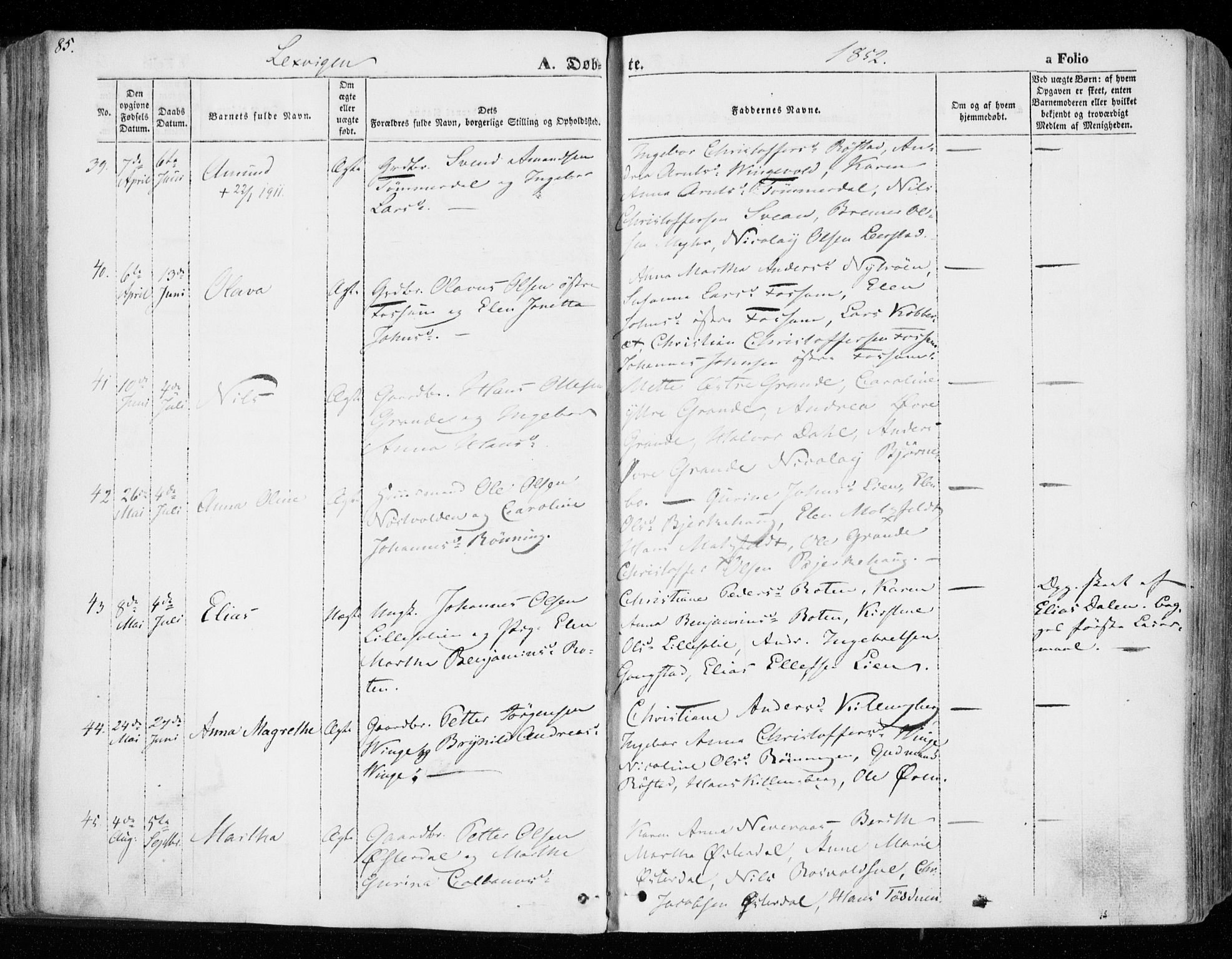 Ministerialprotokoller, klokkerbøker og fødselsregistre - Nord-Trøndelag, SAT/A-1458/701/L0007: Parish register (official) no. 701A07 /1, 1842-1854, p. 85