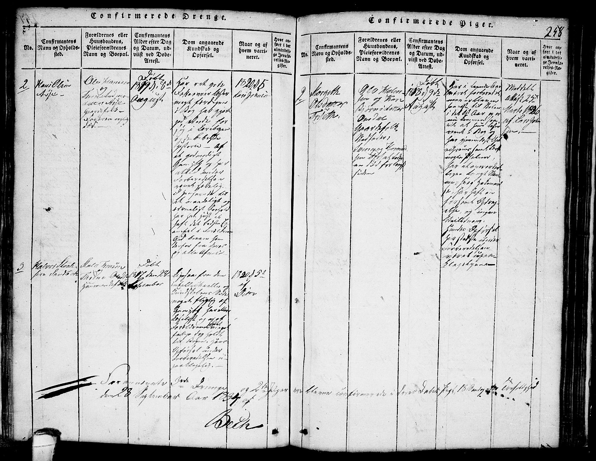 Lårdal kirkebøker, SAKO/A-284/G/Ga/L0001: Parish register (copy) no. I 1, 1815-1861, p. 258