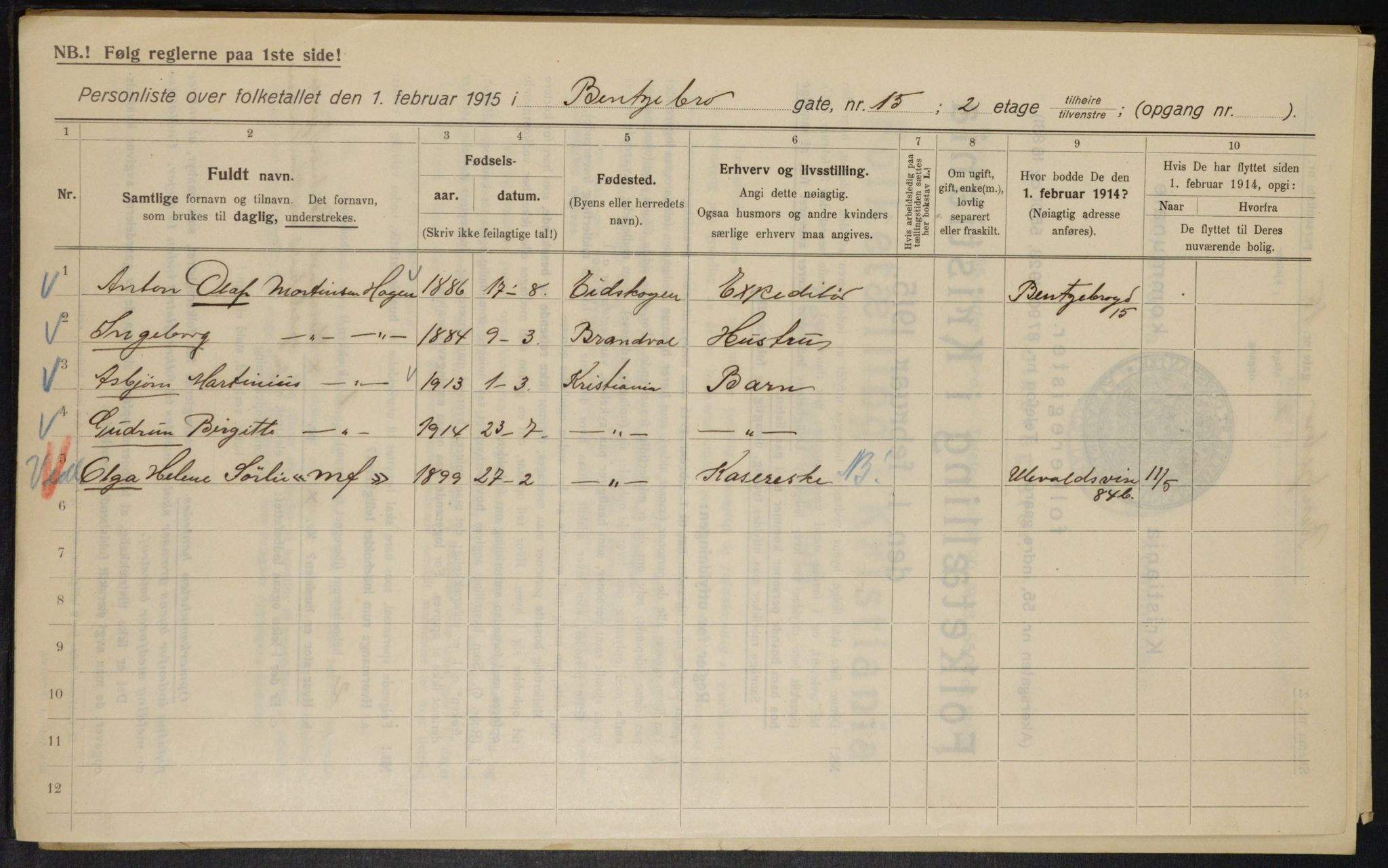 OBA, Municipal Census 1915 for Kristiania, 1915, p. 3529