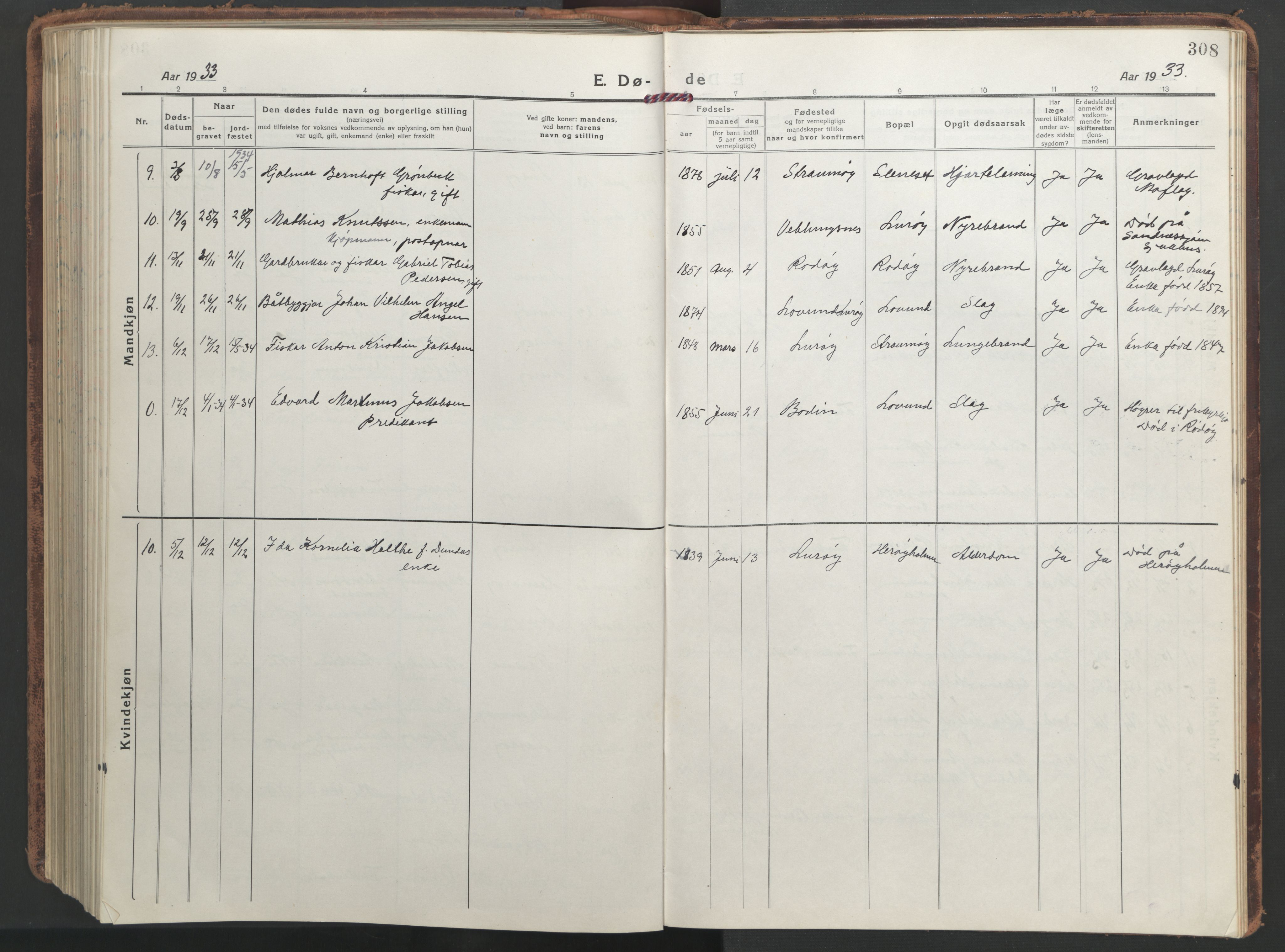 Ministerialprotokoller, klokkerbøker og fødselsregistre - Nordland, AV/SAT-A-1459/839/L0574: Parish register (copy) no. 839C04, 1918-1950, p. 308