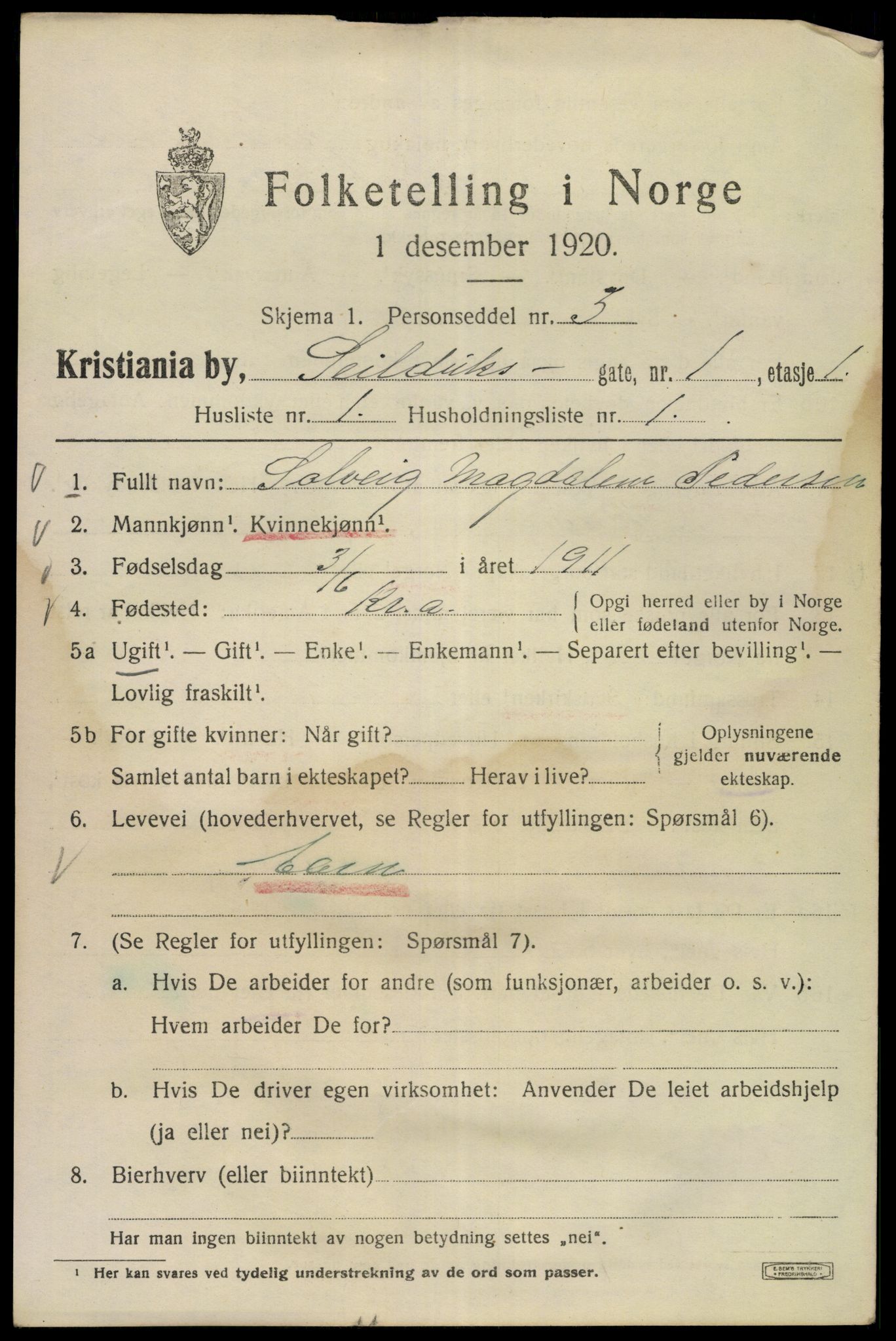 SAO, 1920 census for Kristiania, 1920, p. 505589