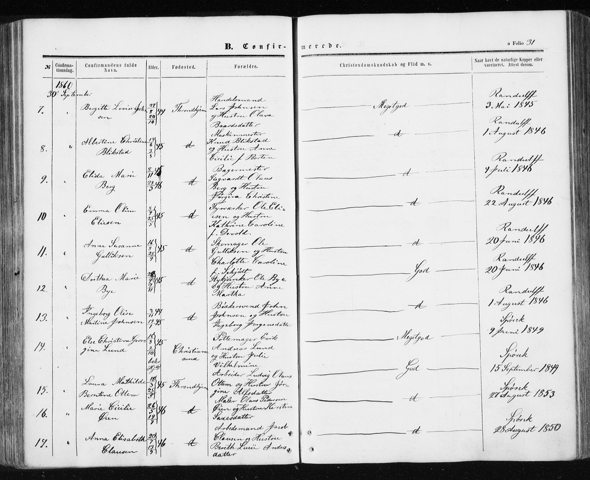 Ministerialprotokoller, klokkerbøker og fødselsregistre - Sør-Trøndelag, AV/SAT-A-1456/601/L0053: Parish register (official) no. 601A21, 1857-1865, p. 31