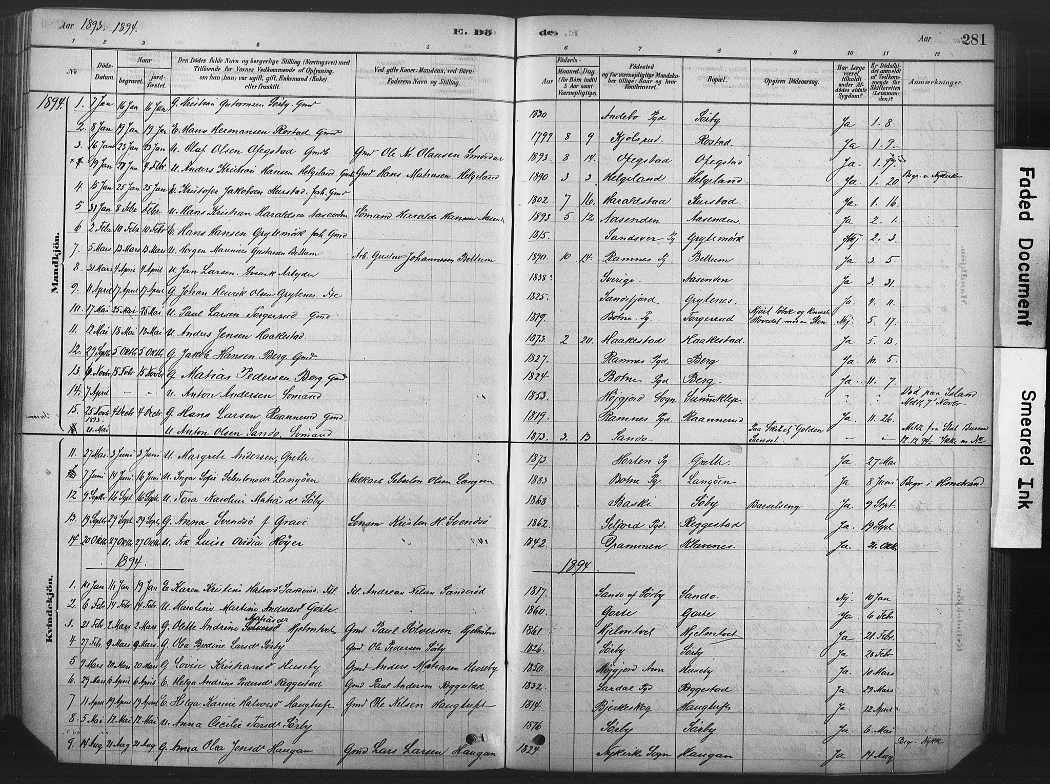 Våle kirkebøker, AV/SAKO-A-334/F/Fa/L0011: Parish register (official) no. I 11, 1878-1906, p. 281