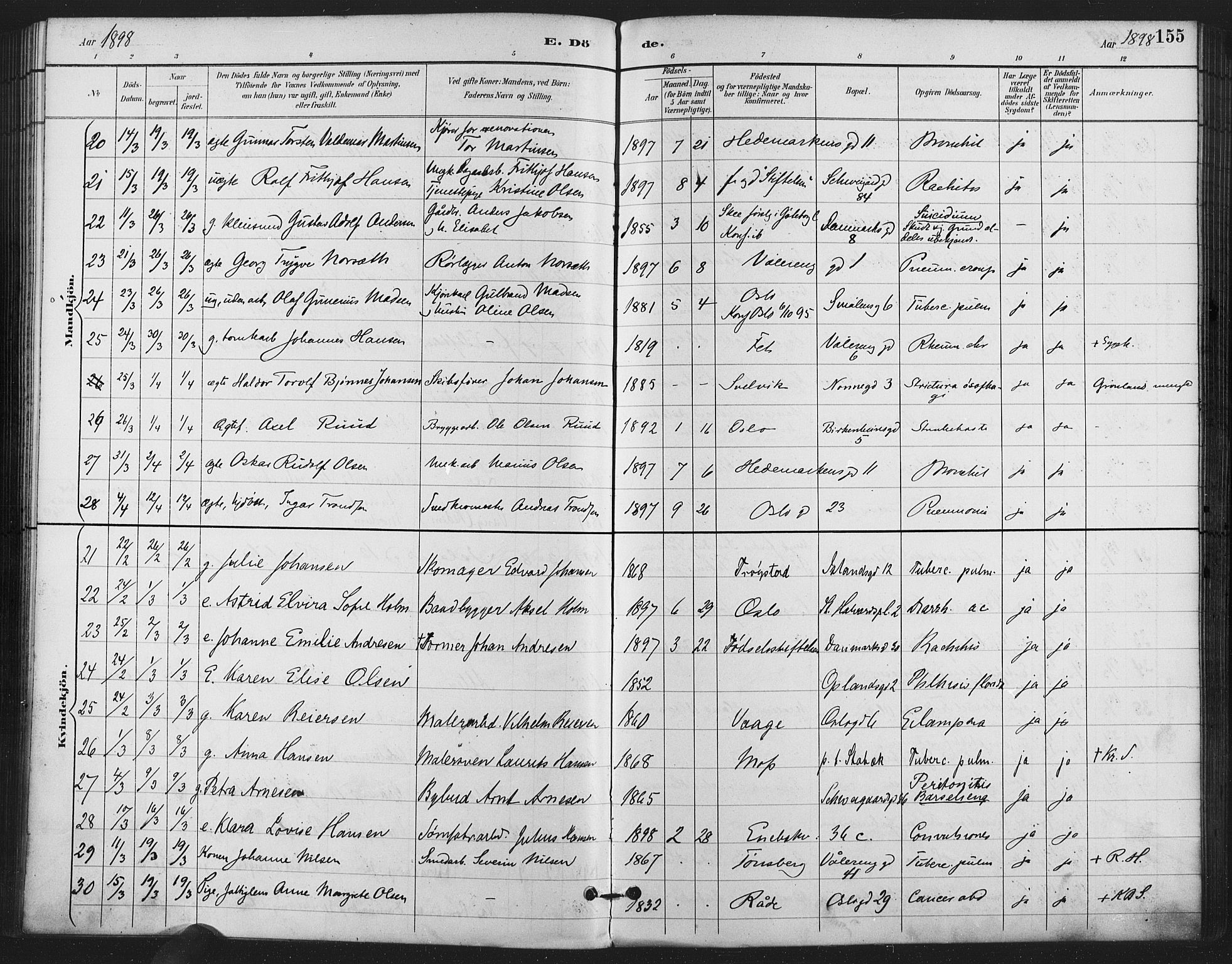 Gamlebyen prestekontor Kirkebøker, SAO/A-10884/F/Fa/L0009: Parish register (official) no. 9, 1888-1909, p. 155