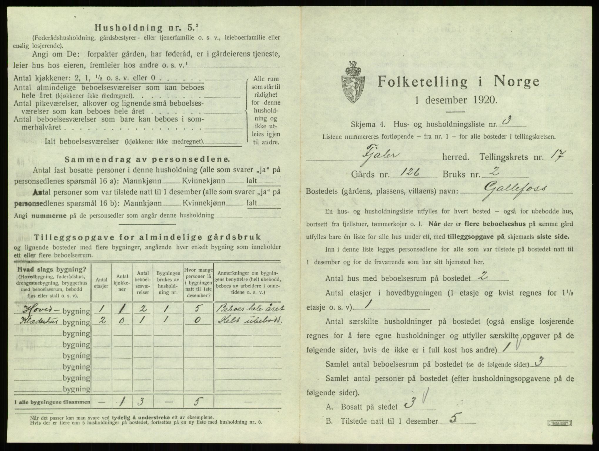 SAB, 1920 census for Fjaler, 1920, p. 1320