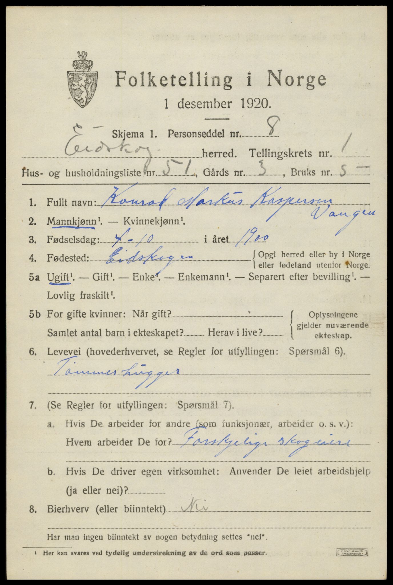 SAH, 1920 census for Eidskog, 1920, p. 3005