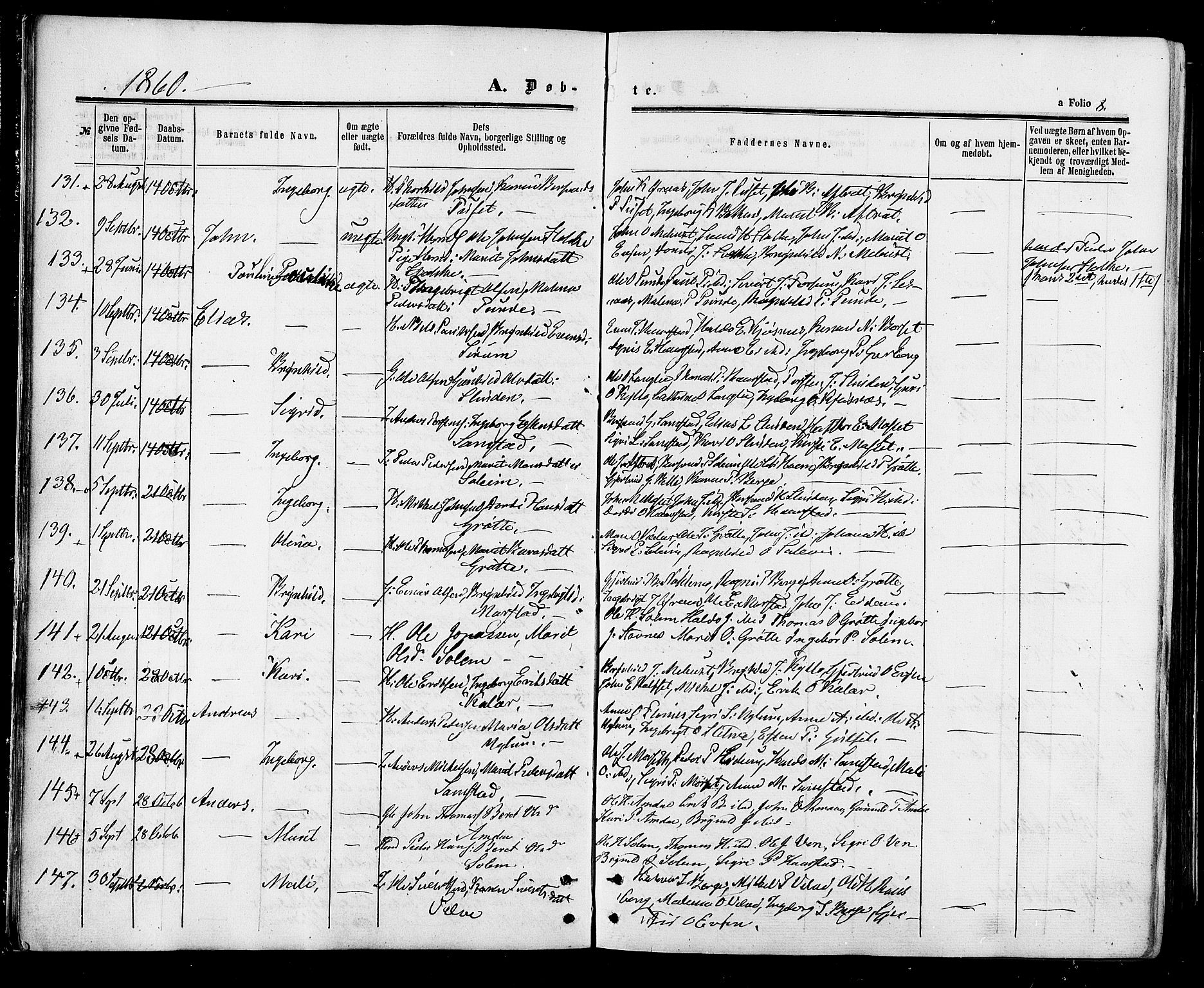 Ministerialprotokoller, klokkerbøker og fødselsregistre - Sør-Trøndelag, AV/SAT-A-1456/695/L1147: Parish register (official) no. 695A07, 1860-1877, p. 8