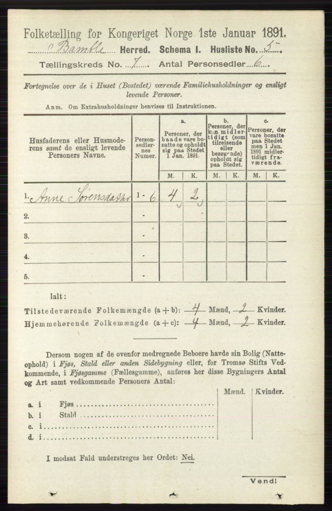 RA, 1891 census for 0814 Bamble, 1891, p. 2898