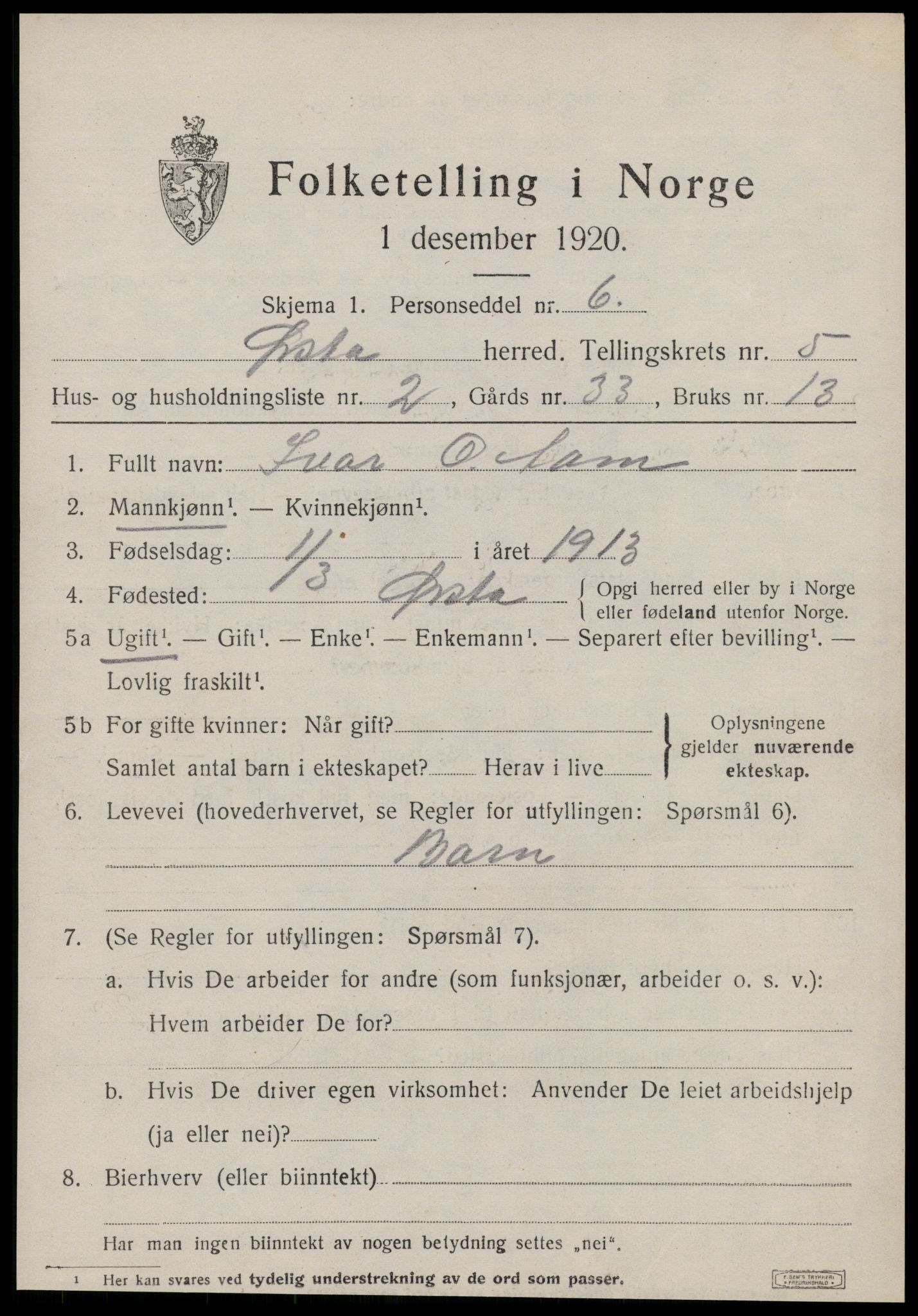 SAT, 1920 census for Ørsta, 1920, p. 4328