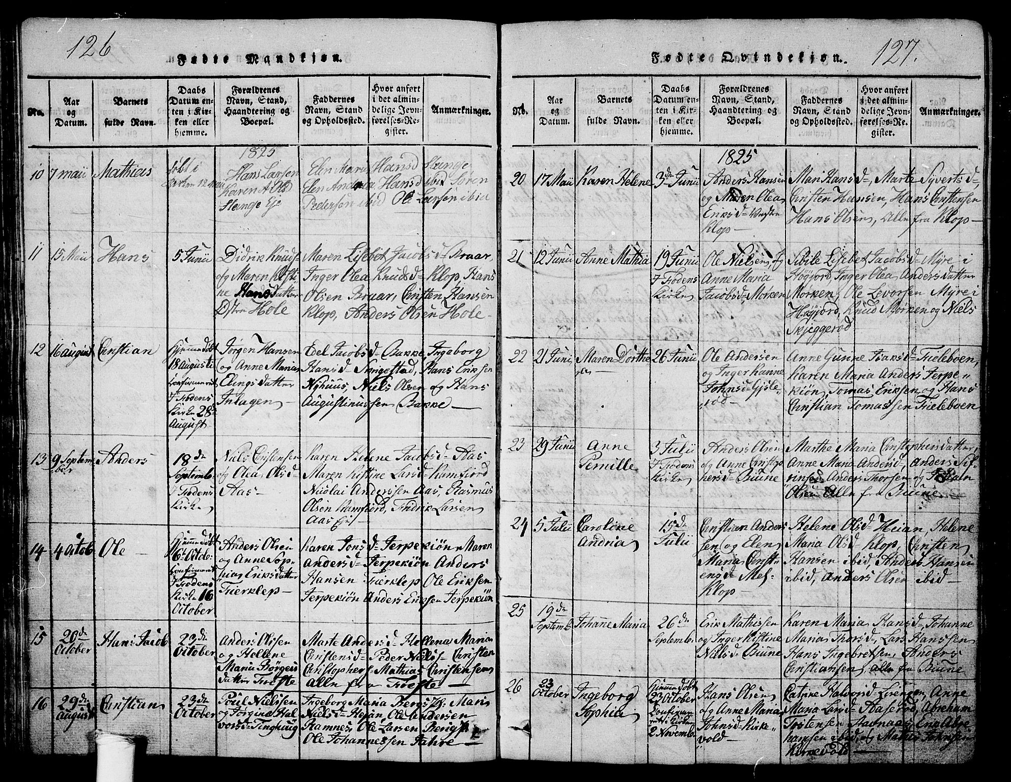 Ramnes kirkebøker, AV/SAKO-A-314/G/Ga/L0001: Parish register (copy) no. I 1, 1813-1847, p. 126-127