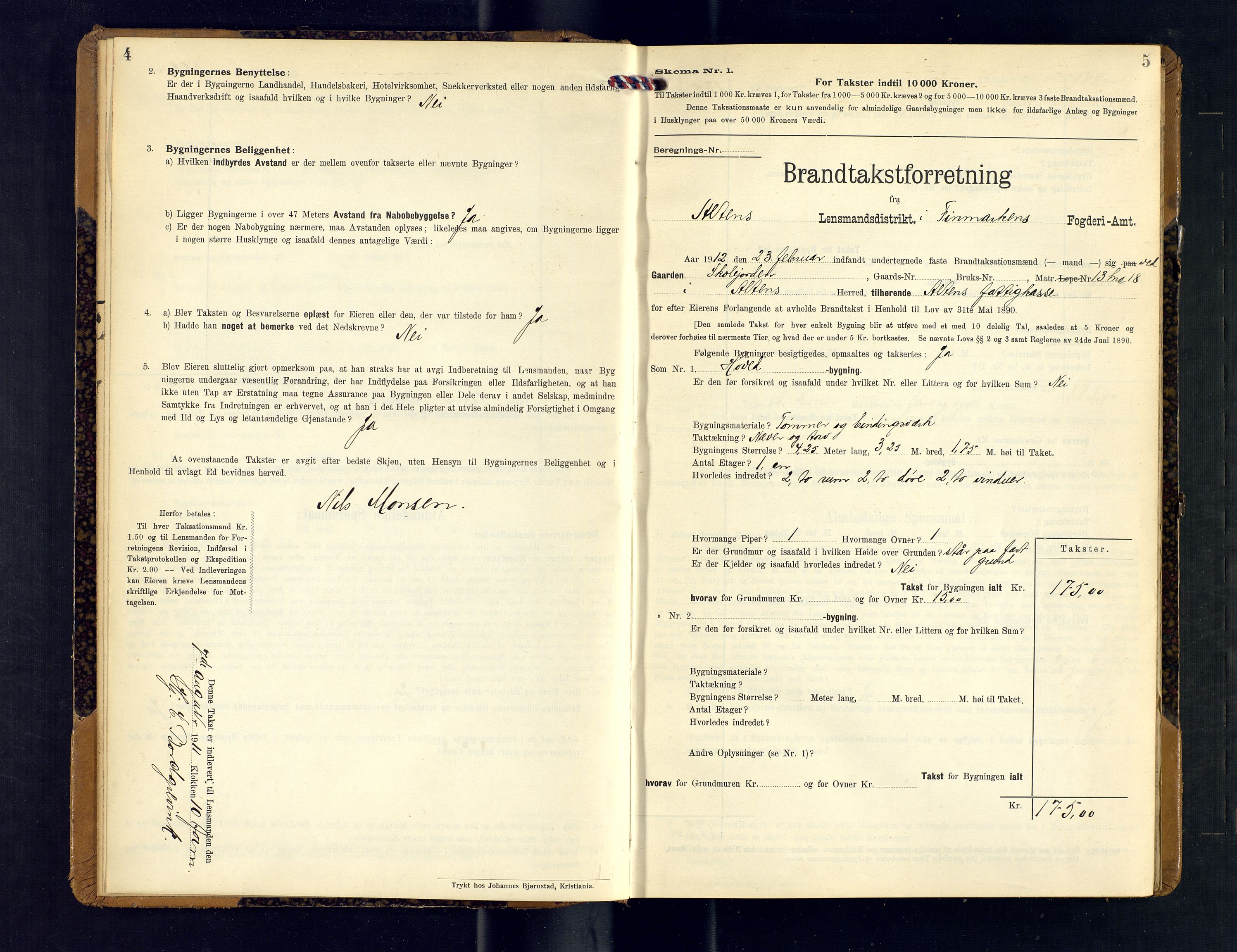 Alta lensmannskontor, AV/SATØ-S-1165/O/Ob/L0171: Branntakstprotokoll, 1911-1915, p. 4-5