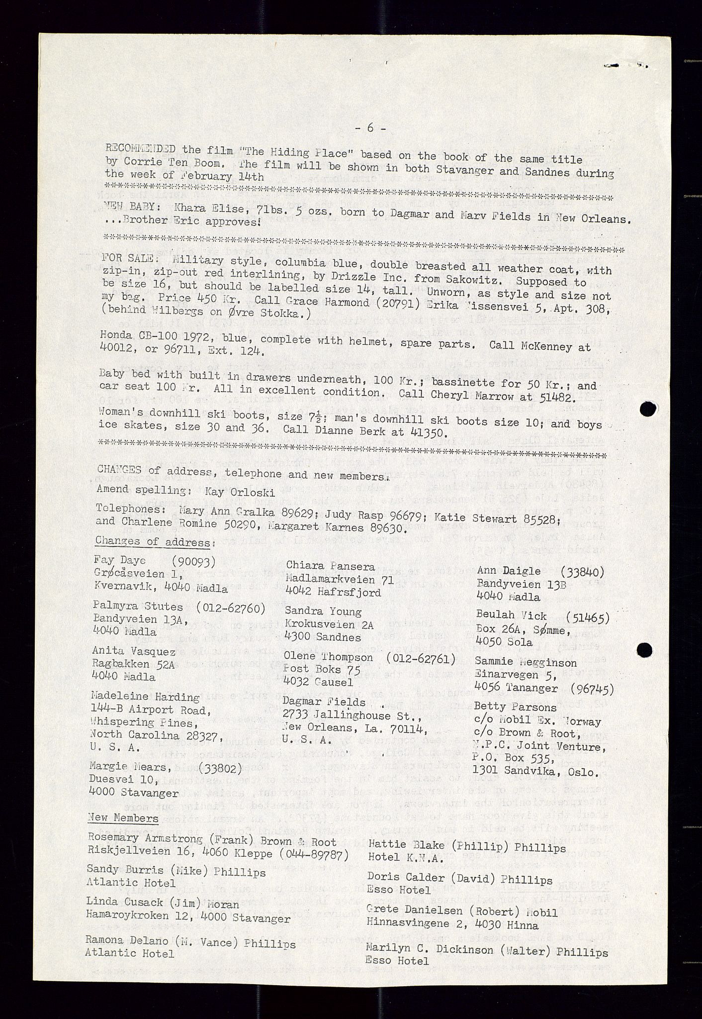 PA 1547 - Petroleum Wives Club, AV/SAST-A-101974/X/Xa/L0001: Newsletters (1971-1978)/radiointervjuer på kasett (1989-1992), 1970-1978