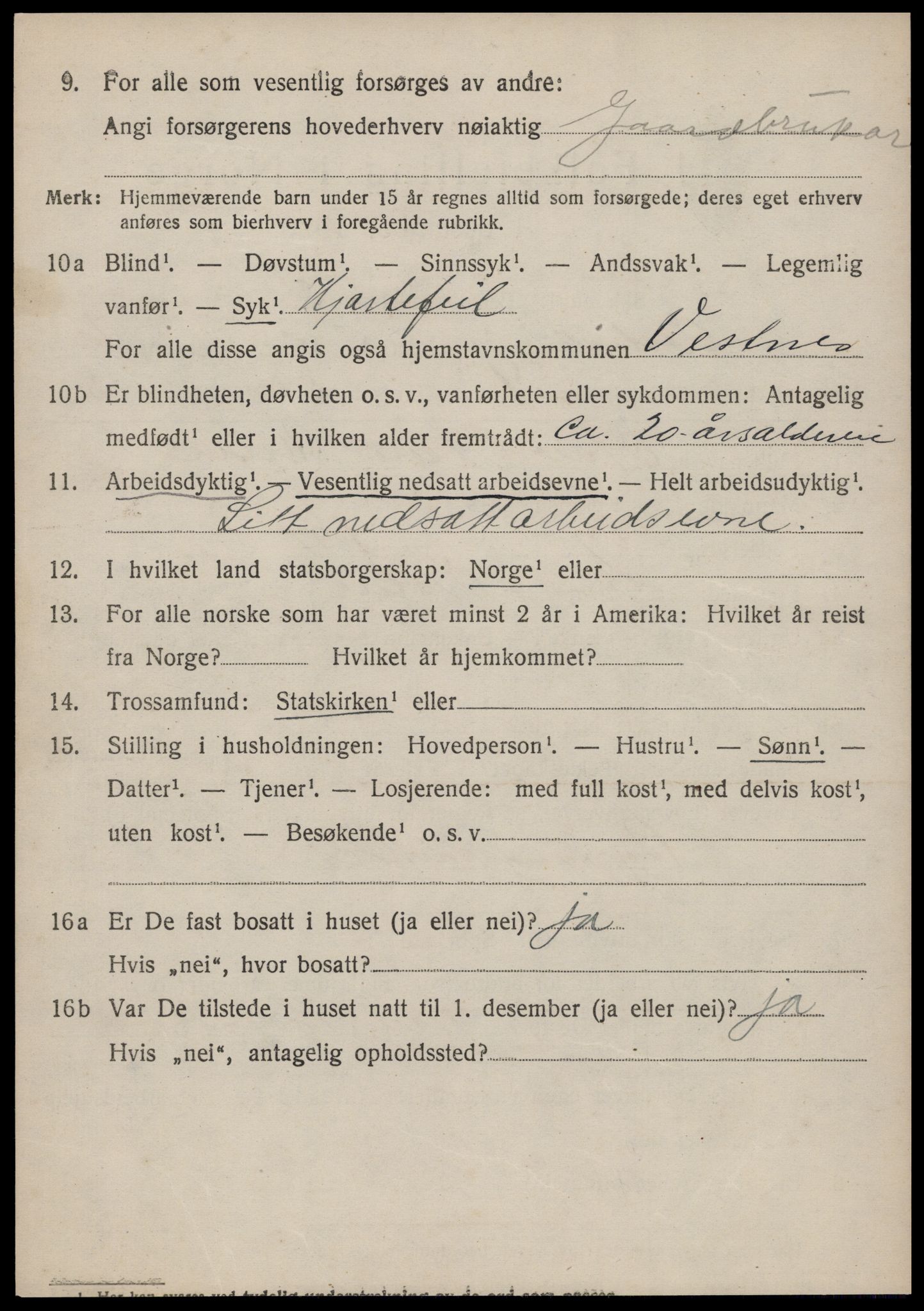 SAT, 1920 census for Vestnes, 1920, p. 4352