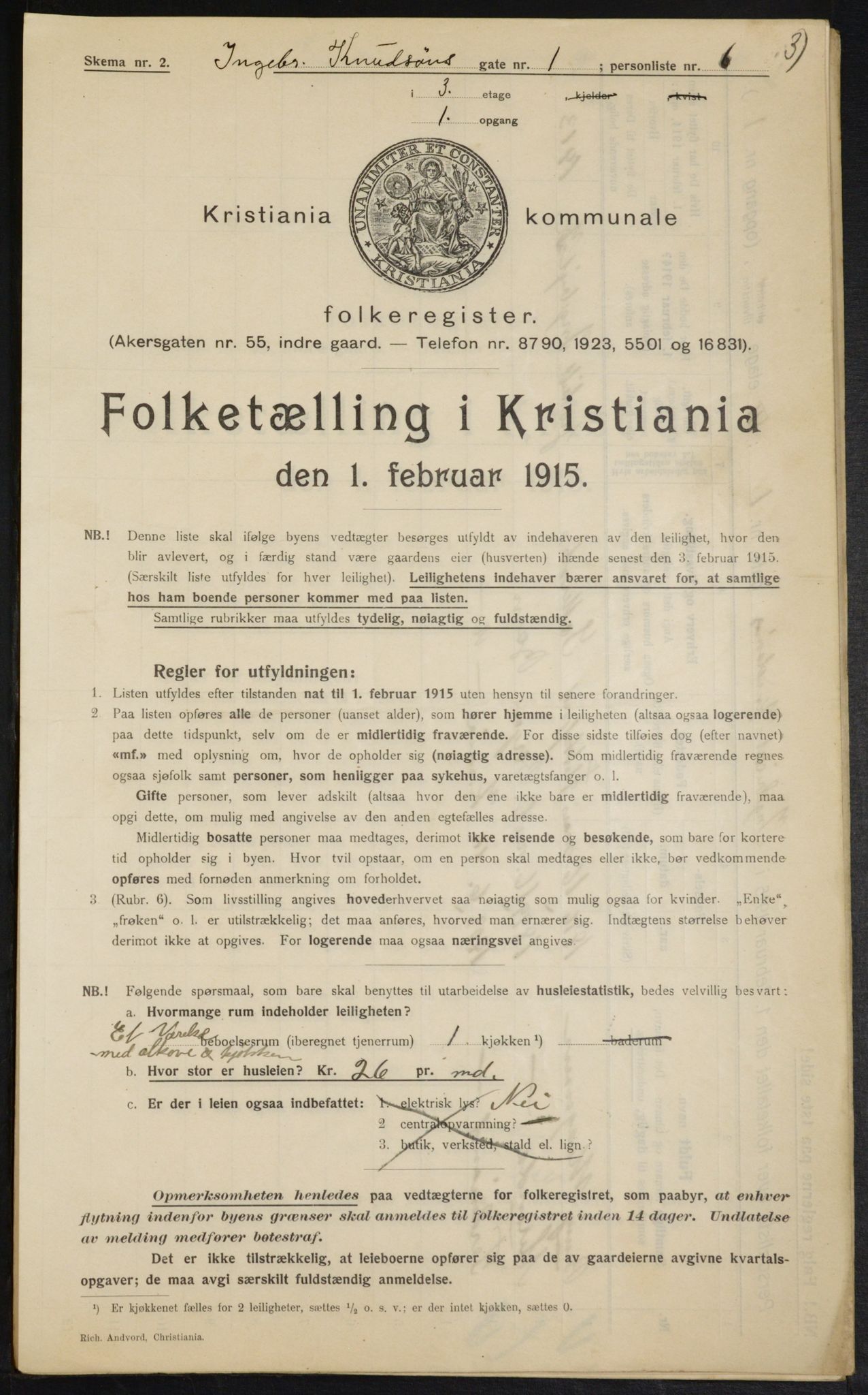 OBA, Municipal Census 1915 for Kristiania, 1915, p. 43300