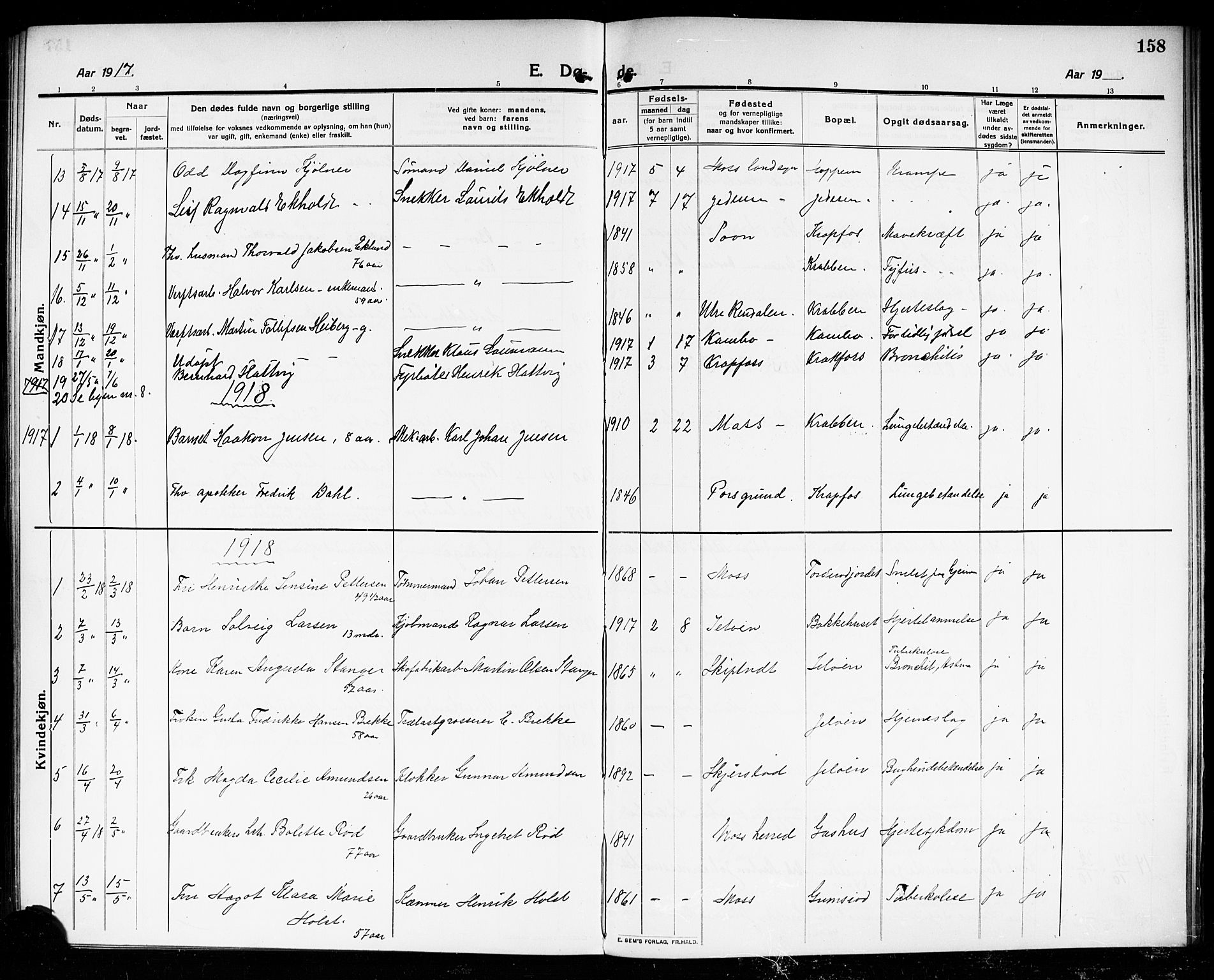 Moss prestekontor Kirkebøker, AV/SAO-A-2003/G/Gb/L0003: Parish register (copy) no. II 3, 1910-1919, p. 158