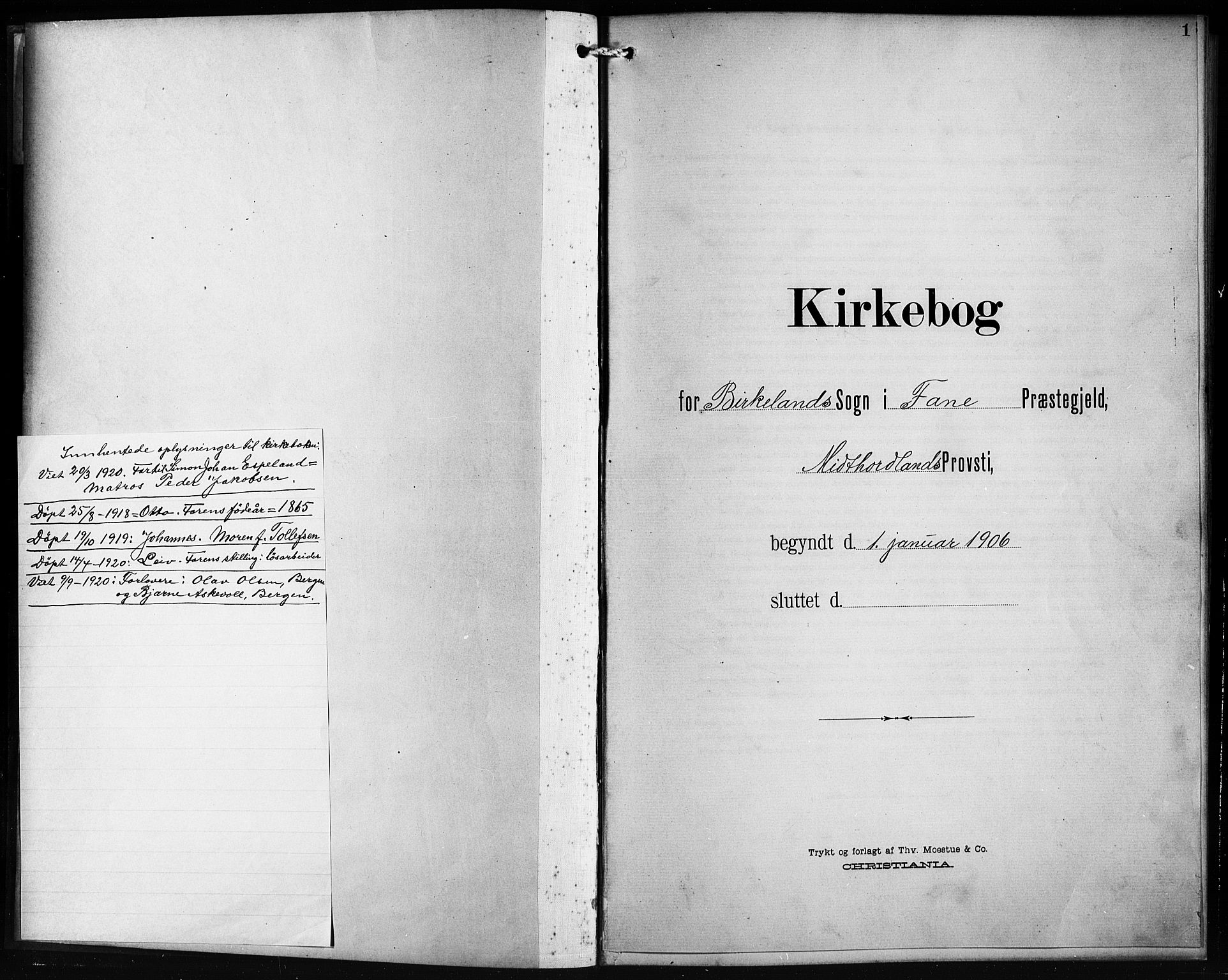 Birkeland Sokneprestembete, SAB/A-74601/H/Hab: Parish register (copy) no. A 6, 1906-1915, p. 1