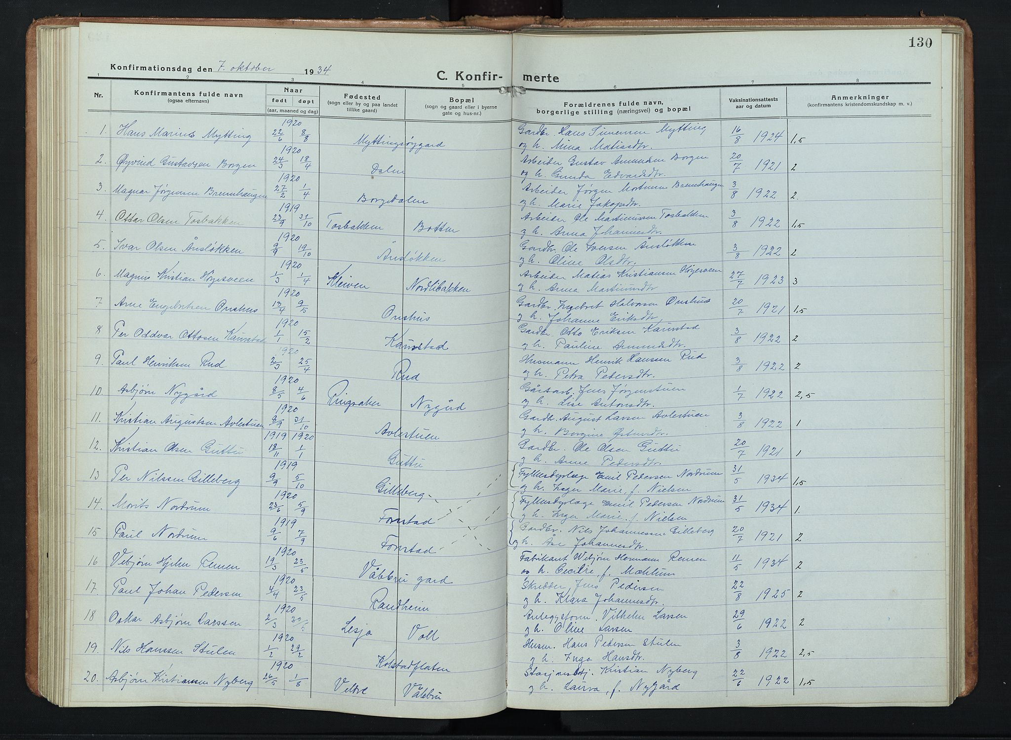 Ringebu prestekontor, SAH/PREST-082/H/Ha/Hab/L0011: Parish register (copy) no. 11, 1921-1943, p. 130