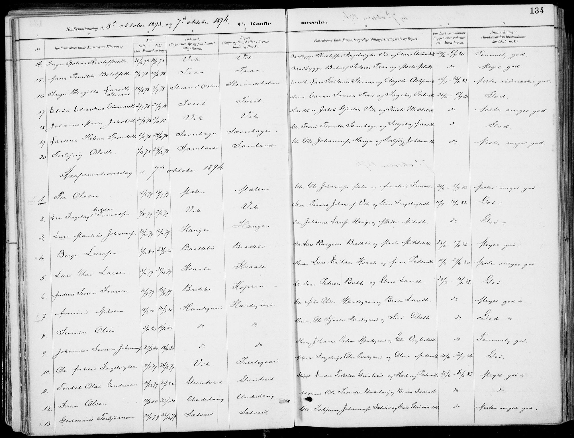 Strandebarm sokneprestembete, AV/SAB-A-78401/H/Haa: Parish register (official) no. E  1, 1886-1908, p. 134