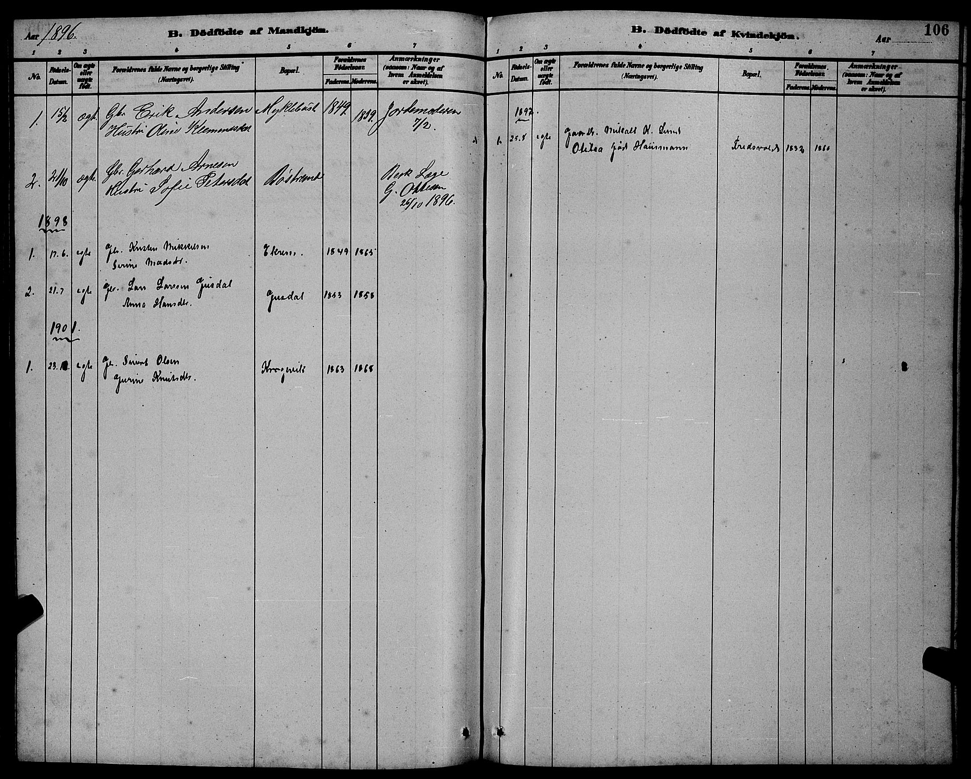 Ministerialprotokoller, klokkerbøker og fødselsregistre - Møre og Romsdal, AV/SAT-A-1454/501/L0017: Parish register (copy) no. 501C03, 1885-1901, p. 106