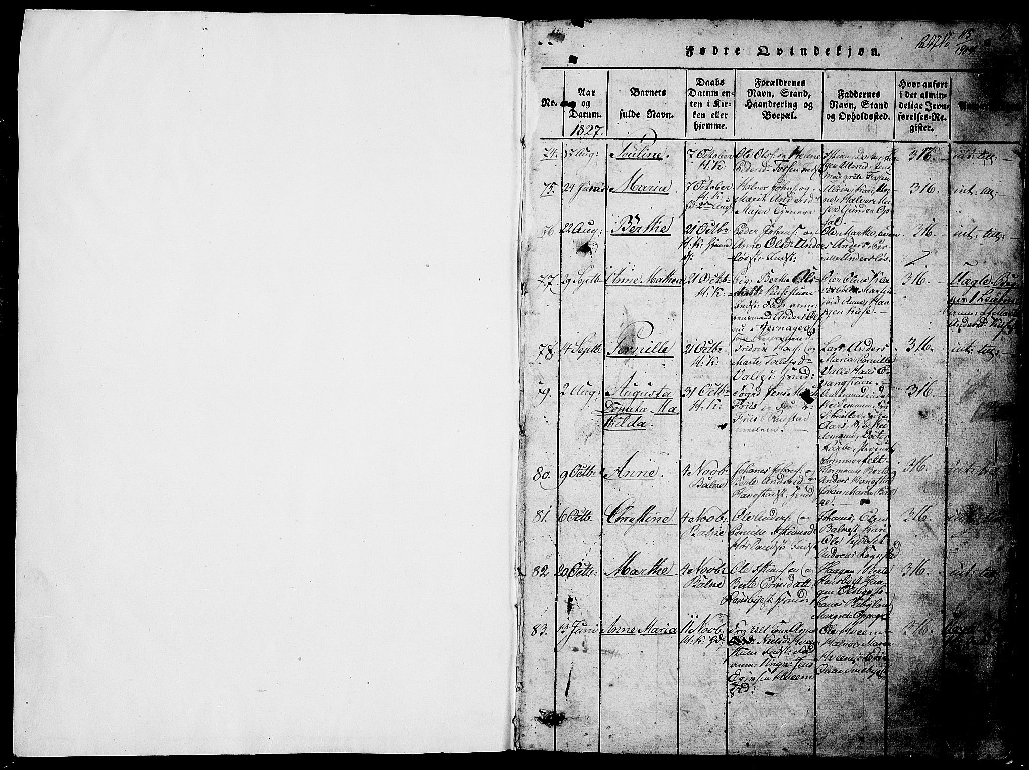 Østre Toten prestekontor, SAH/PREST-104/H/Ha/Hab/L0001: Parish register (copy) no. 1, 1827-1839, p. 1